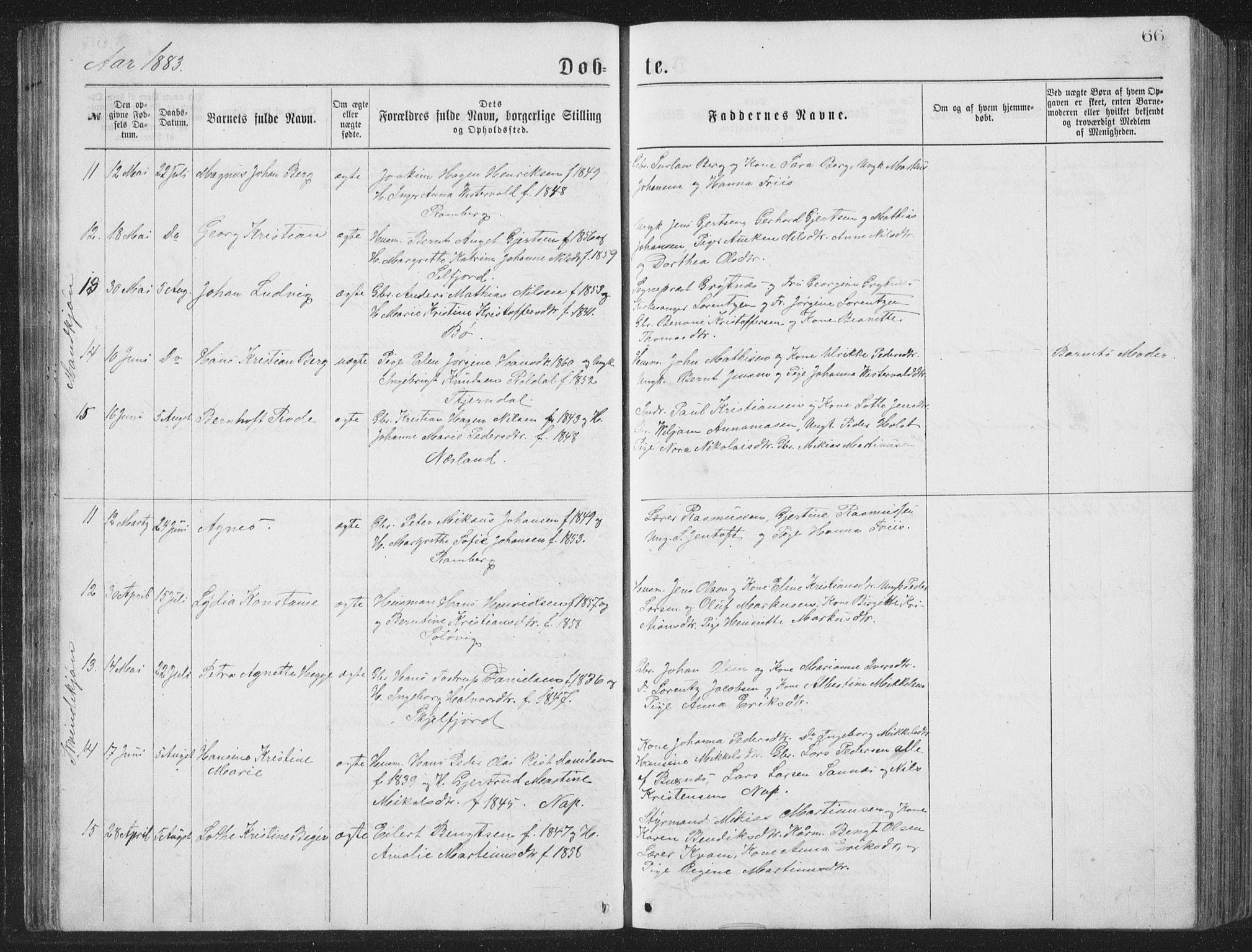 Ministerialprotokoller, klokkerbøker og fødselsregistre - Nordland, AV/SAT-A-1459/885/L1213: Parish register (copy) no. 885C02, 1874-1892, p. 66