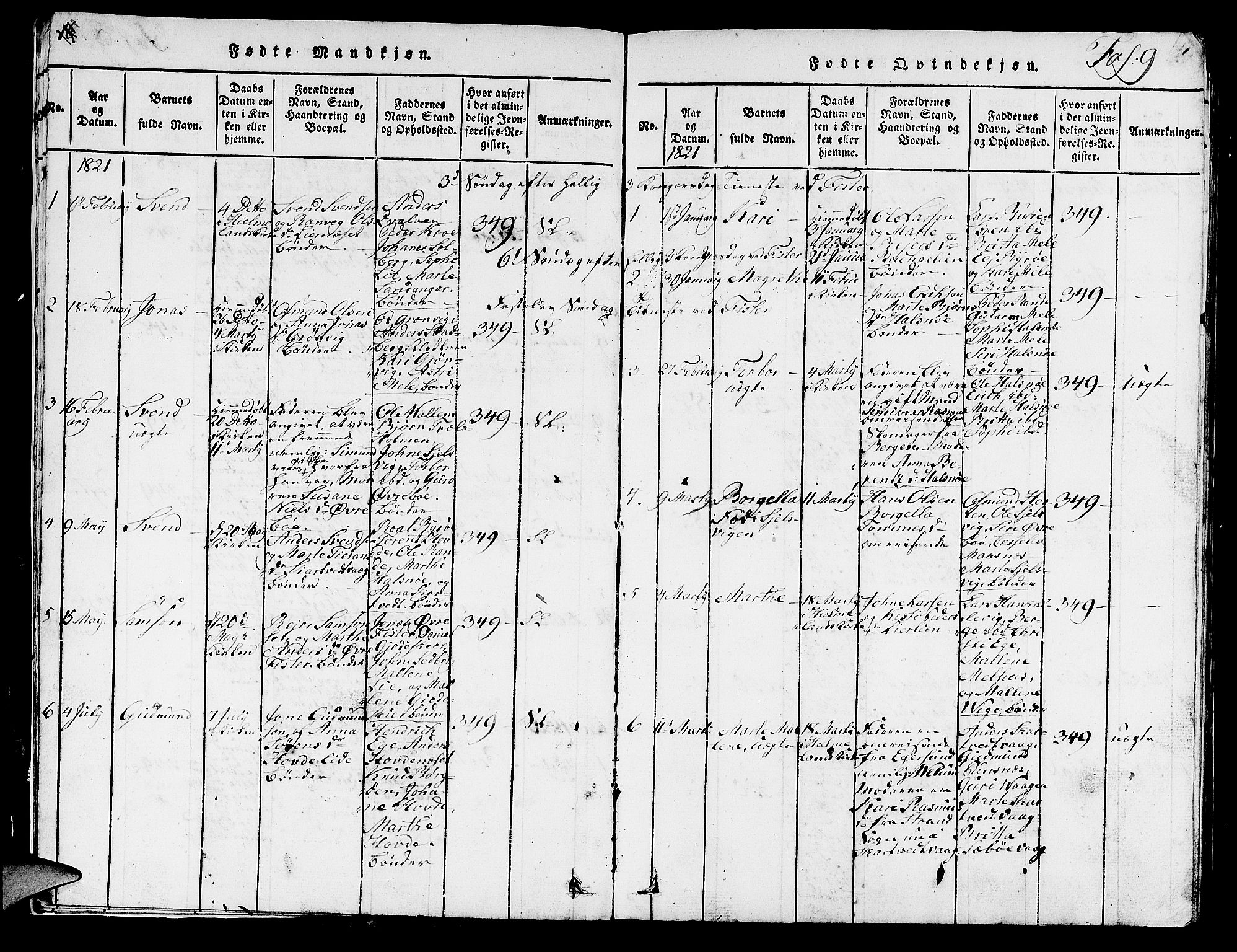 Hjelmeland sokneprestkontor, AV/SAST-A-101843/01/V/L0003: Parish register (copy) no. B 3, 1816-1841, p. 9