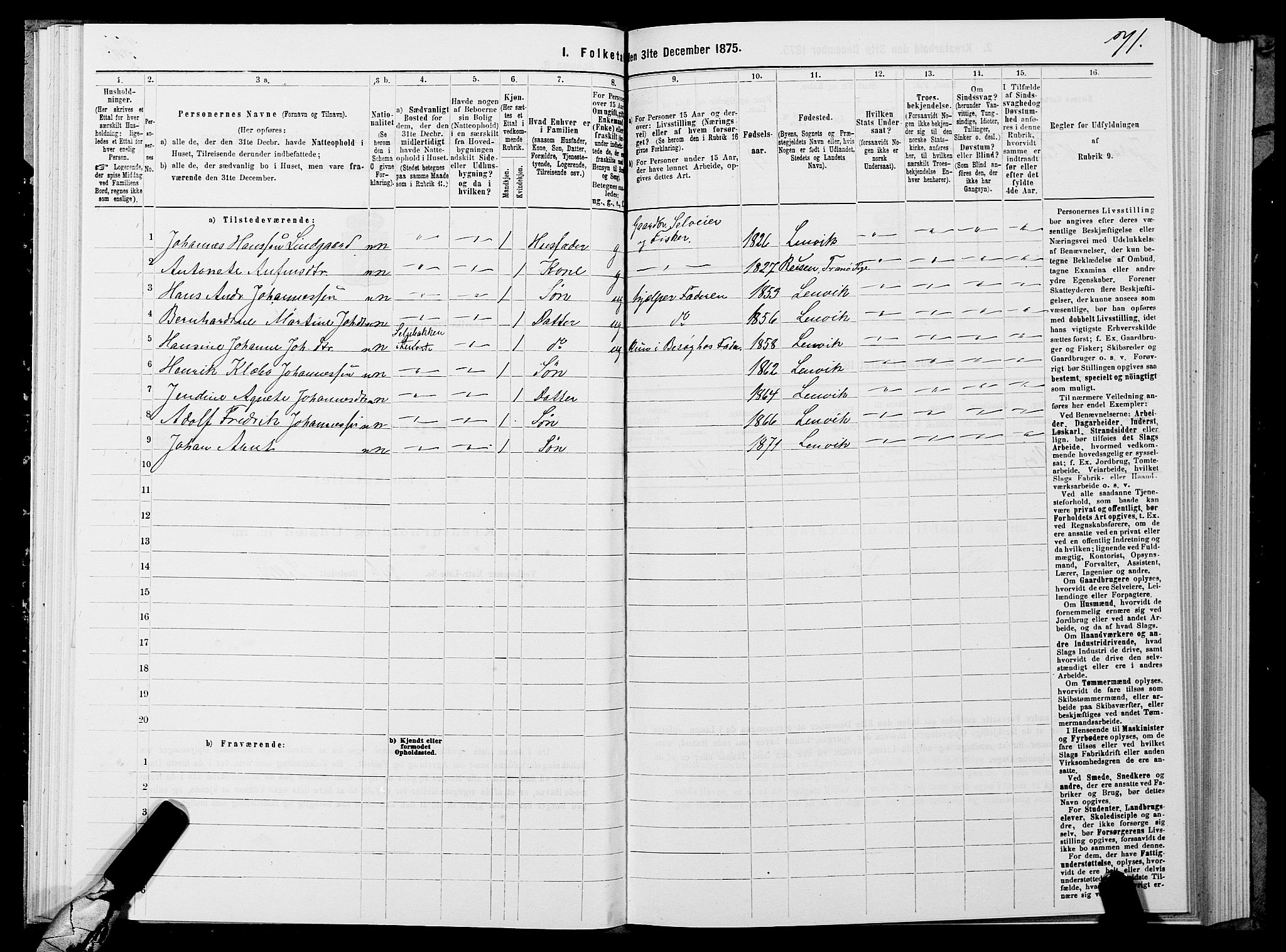 SATØ, 1875 census for 1931P Lenvik, 1875, p. 2071