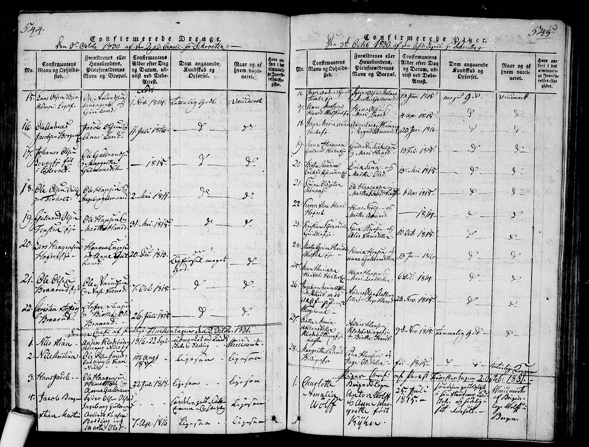 Nes prestekontor Kirkebøker, SAO/A-10410/G/Ga/L0001: Parish register (copy) no. I 1, 1815-1835, p. 544-545