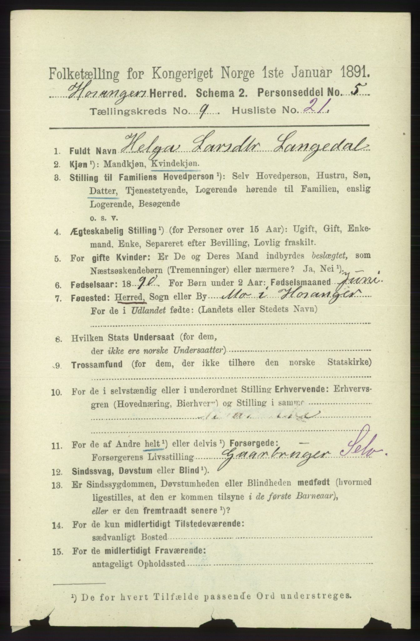 RA, 1891 census for 1253 Hosanger, 1891, p. 3419