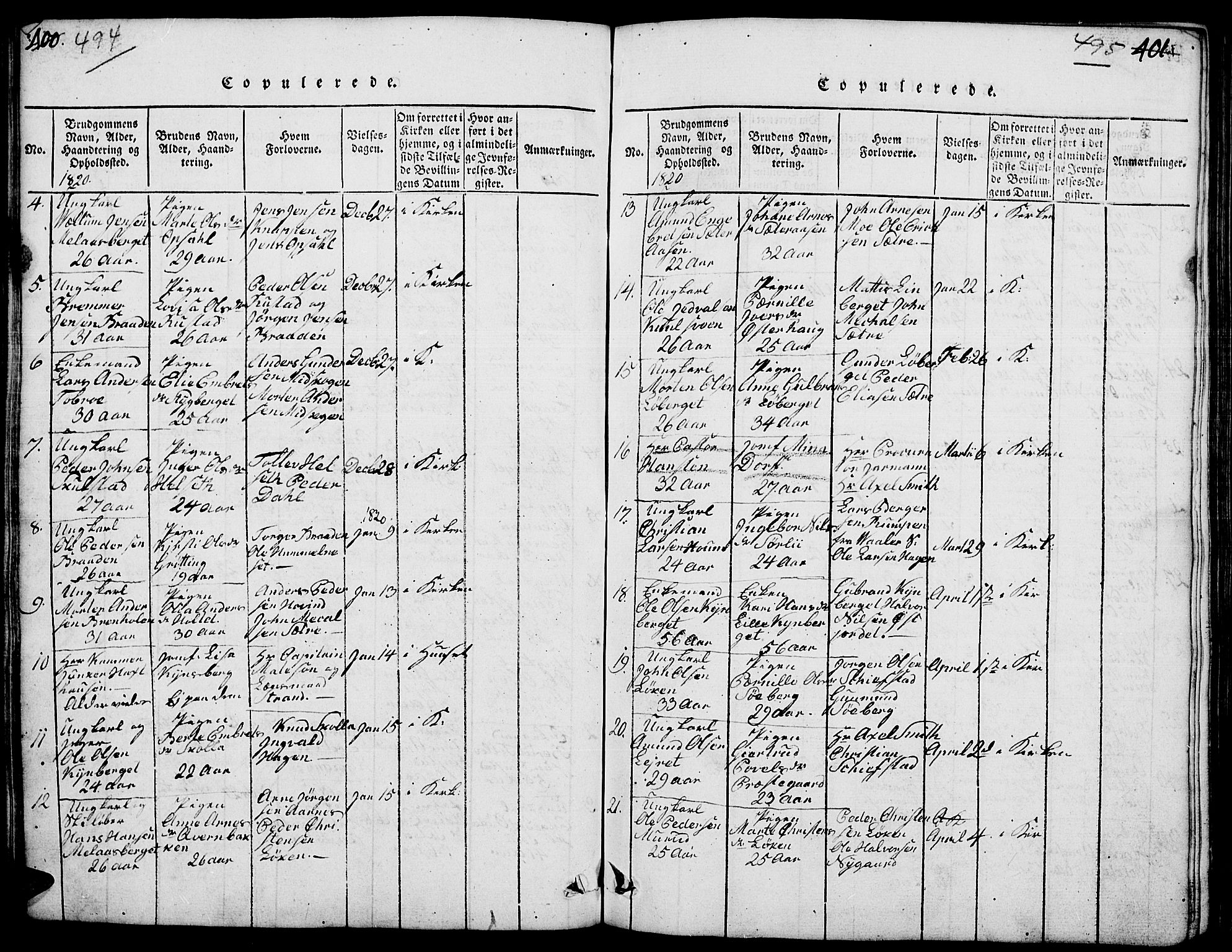 Elverum prestekontor, SAH/PREST-044/H/Ha/Hab/L0001: Parish register (copy) no. 1, 1815-1829, p. 494-495