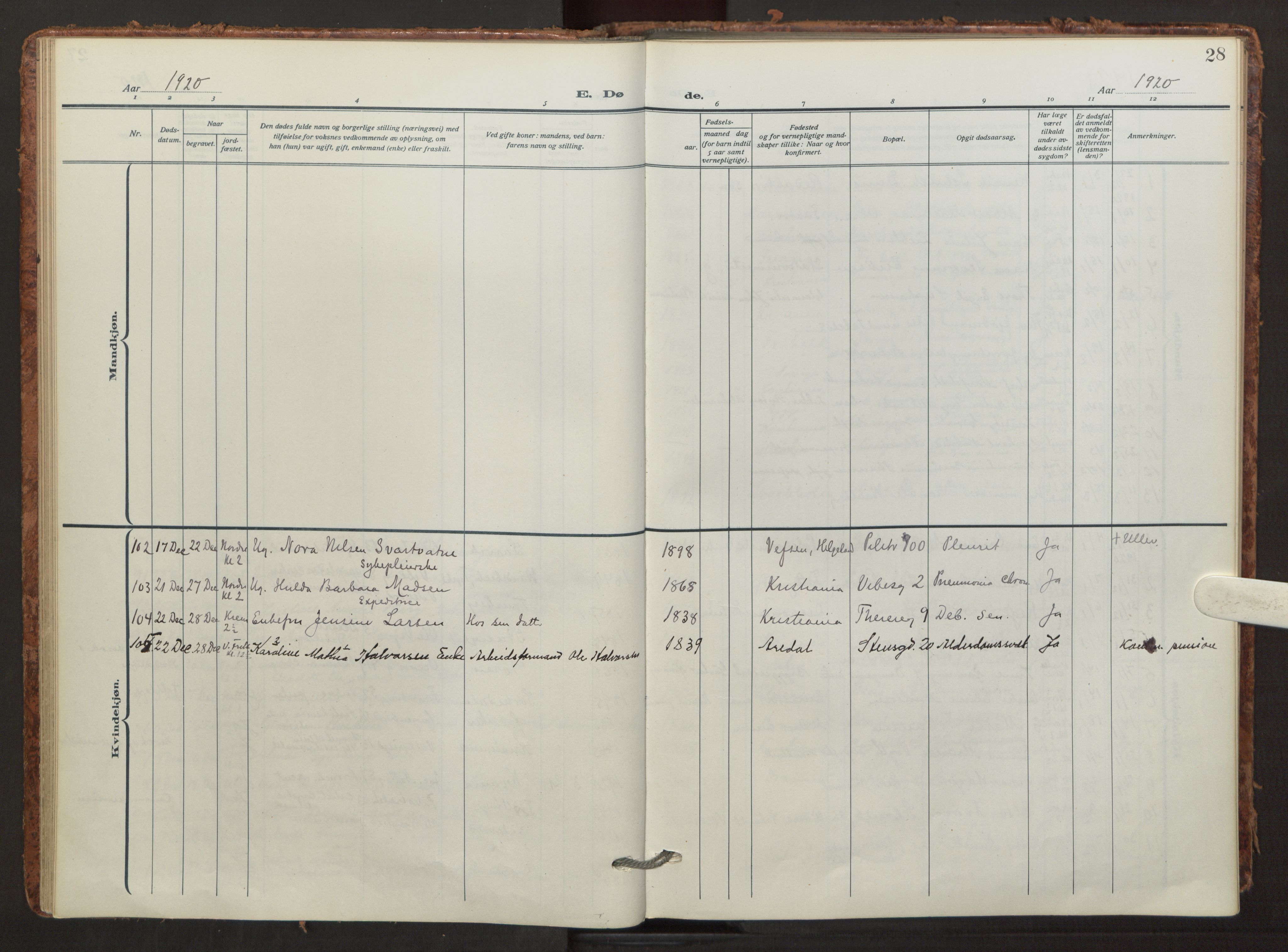 Fagerborg prestekontor Kirkebøker, SAO/A-10844/F/Fa/L0008: Parish register (official) no. 8, 1917-1938, p. 28