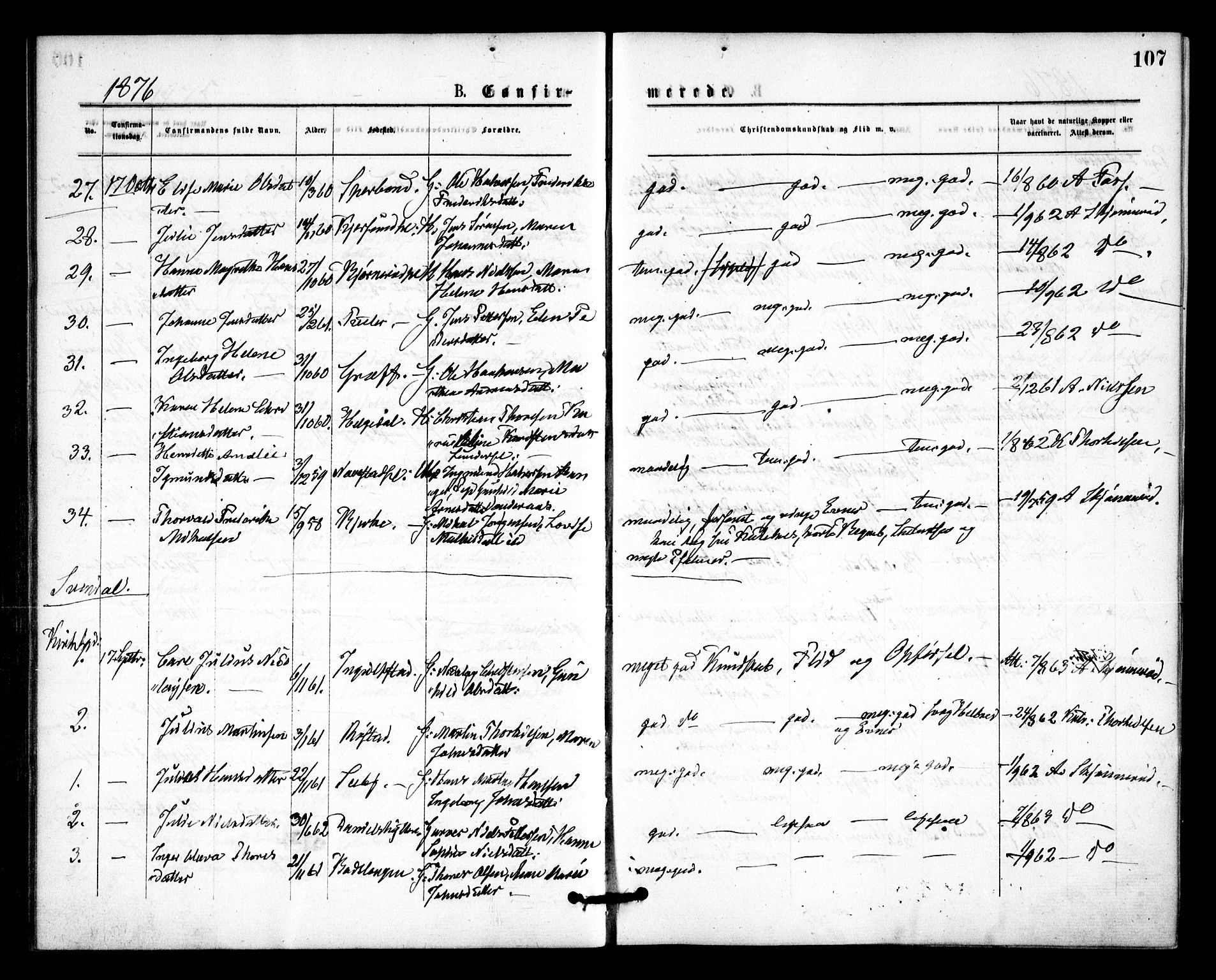Våler prestekontor Kirkebøker, SAO/A-11083/F/Fa/L0009: Parish register (official) no. I 9, 1873-1877, p. 107