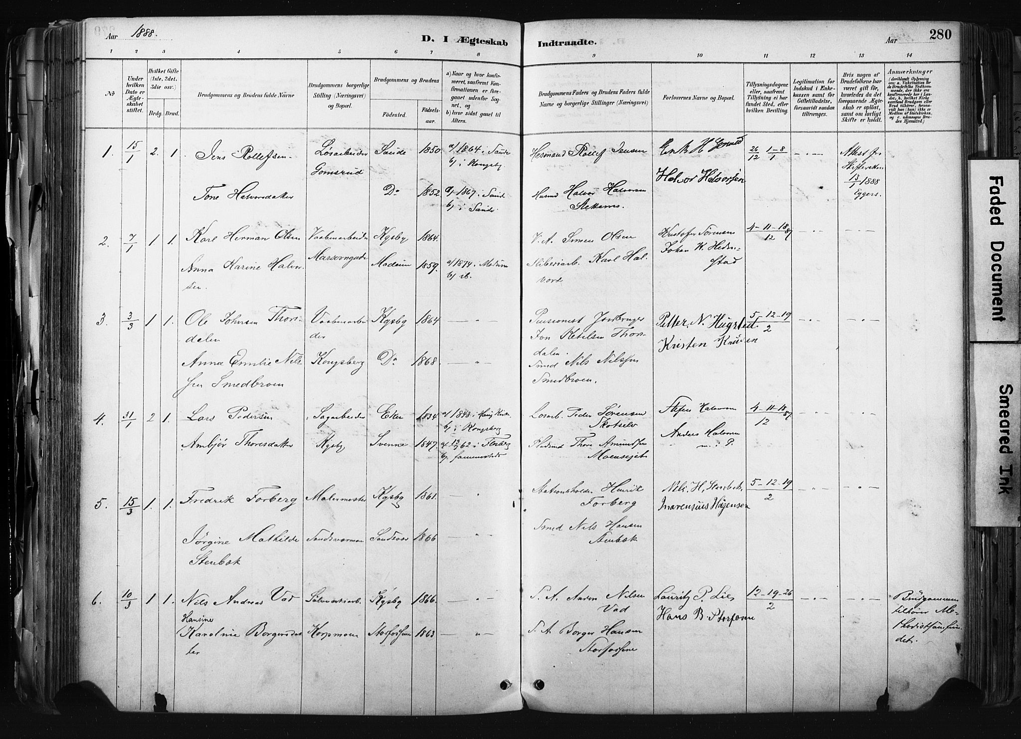 Kongsberg kirkebøker, SAKO/A-22/F/Fb/L0002: Parish register (official) no. II 2, 1886-1896, p. 280