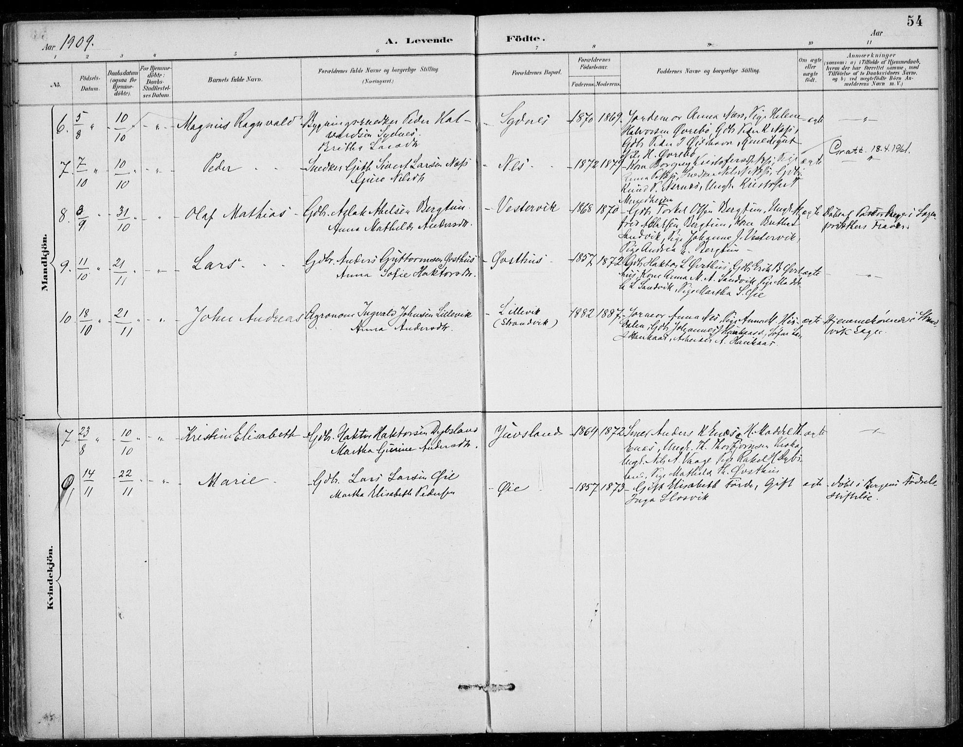 Strandebarm sokneprestembete, SAB/A-78401/H/Haa: Parish register (official) no. D  1, 1886-1912, p. 54