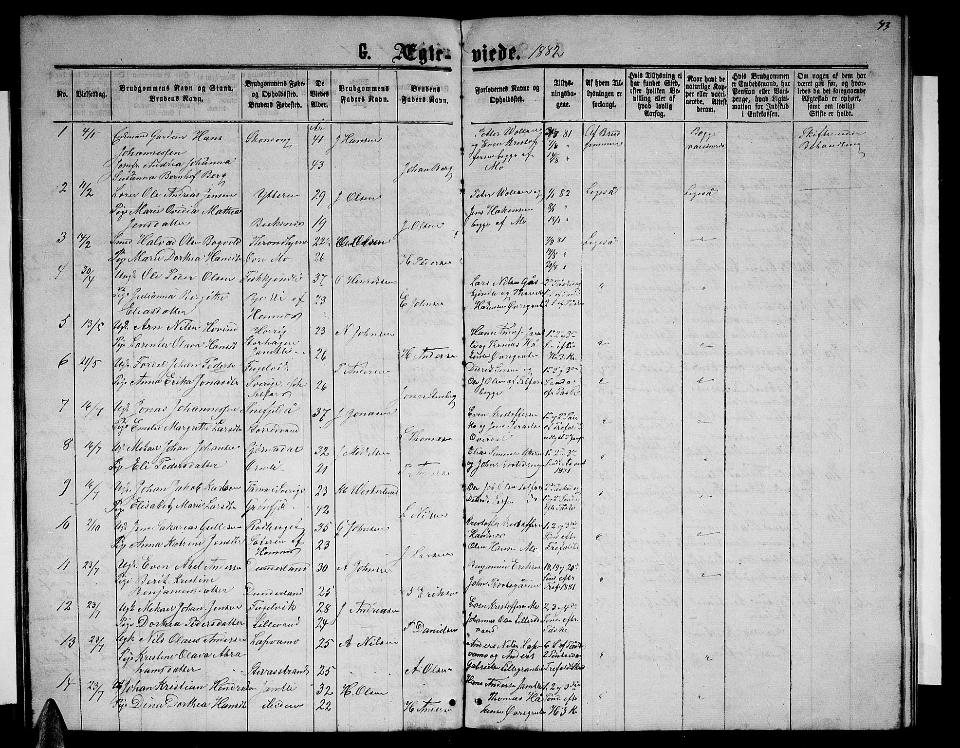 Ministerialprotokoller, klokkerbøker og fødselsregistre - Nordland, SAT/A-1459/827/L0417: Parish register (copy) no. 827C06, 1864-1886, p. 43