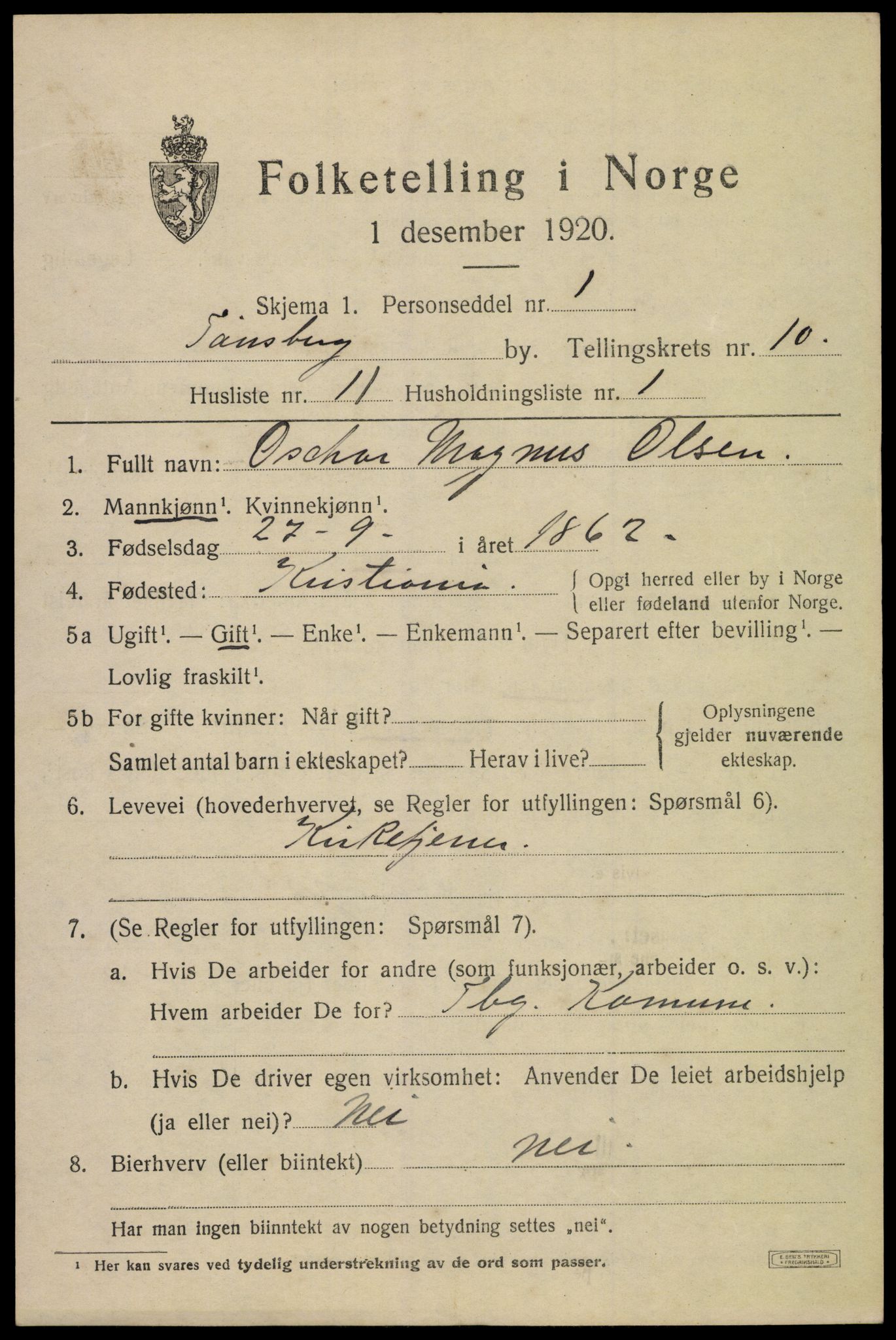 SAKO, 1920 census for Tønsberg, 1920, p. 18405