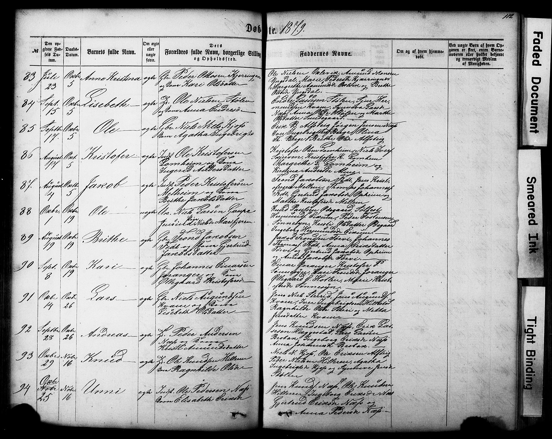 Hafslo sokneprestembete, AV/SAB-A-80301/H/Hab/Haba/L0001: Parish register (copy) no. A 1, 1866-1908, p. 112