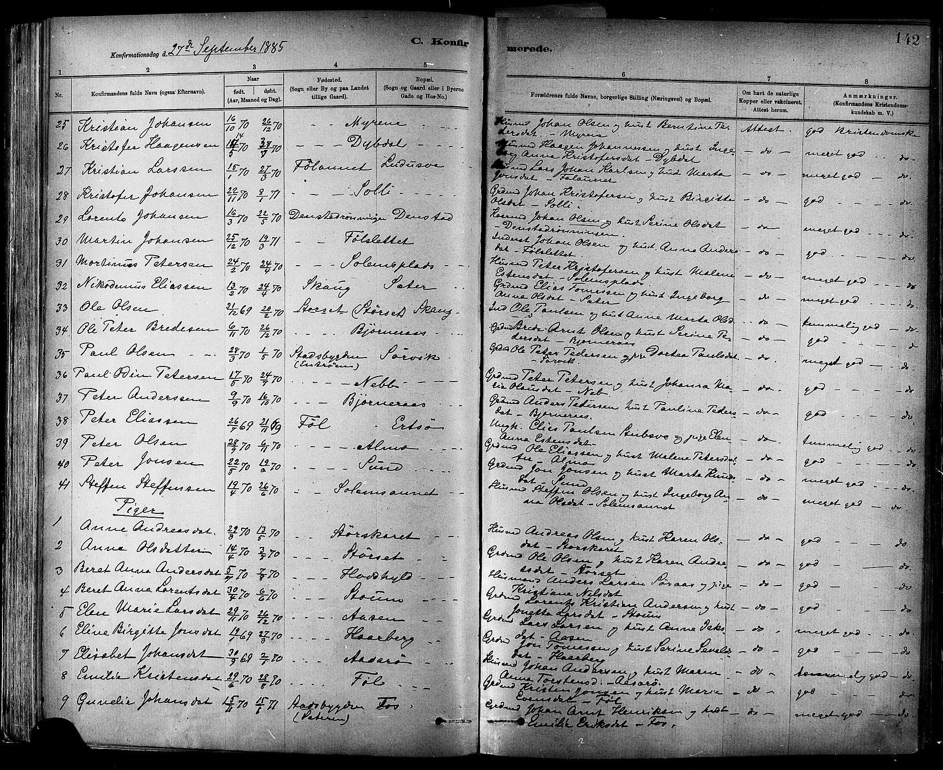 Ministerialprotokoller, klokkerbøker og fødselsregistre - Sør-Trøndelag, AV/SAT-A-1456/647/L0634: Parish register (official) no. 647A01, 1885-1896, p. 142