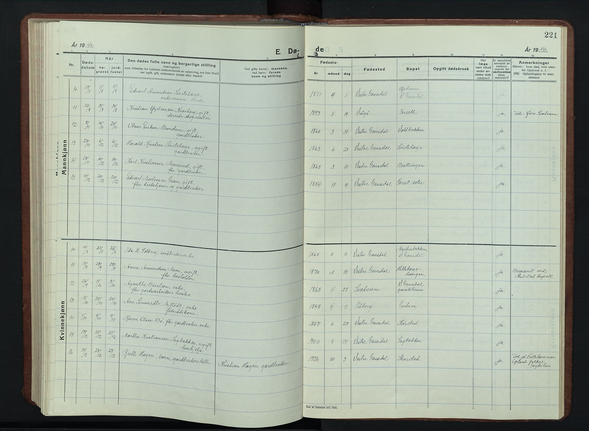 Vestre Gausdal prestekontor, SAH/PREST-094/H/Ha/Hab/L0005: Parish register (copy) no. 5, 1926-1955, p. 221