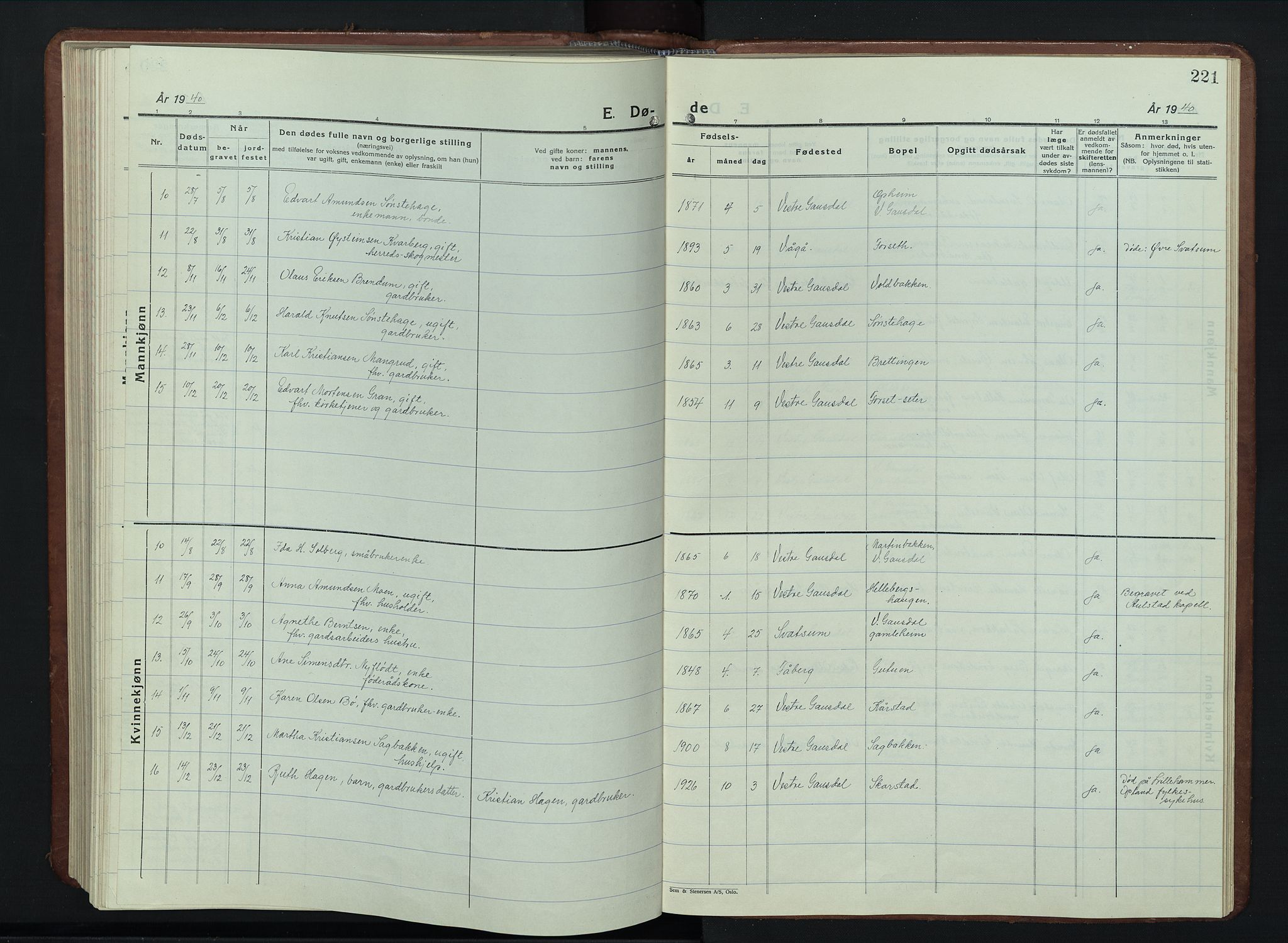 Vestre Gausdal prestekontor, AV/SAH-PREST-094/H/Ha/Hab/L0005: Parish register (copy) no. 5, 1926-1955, p. 221