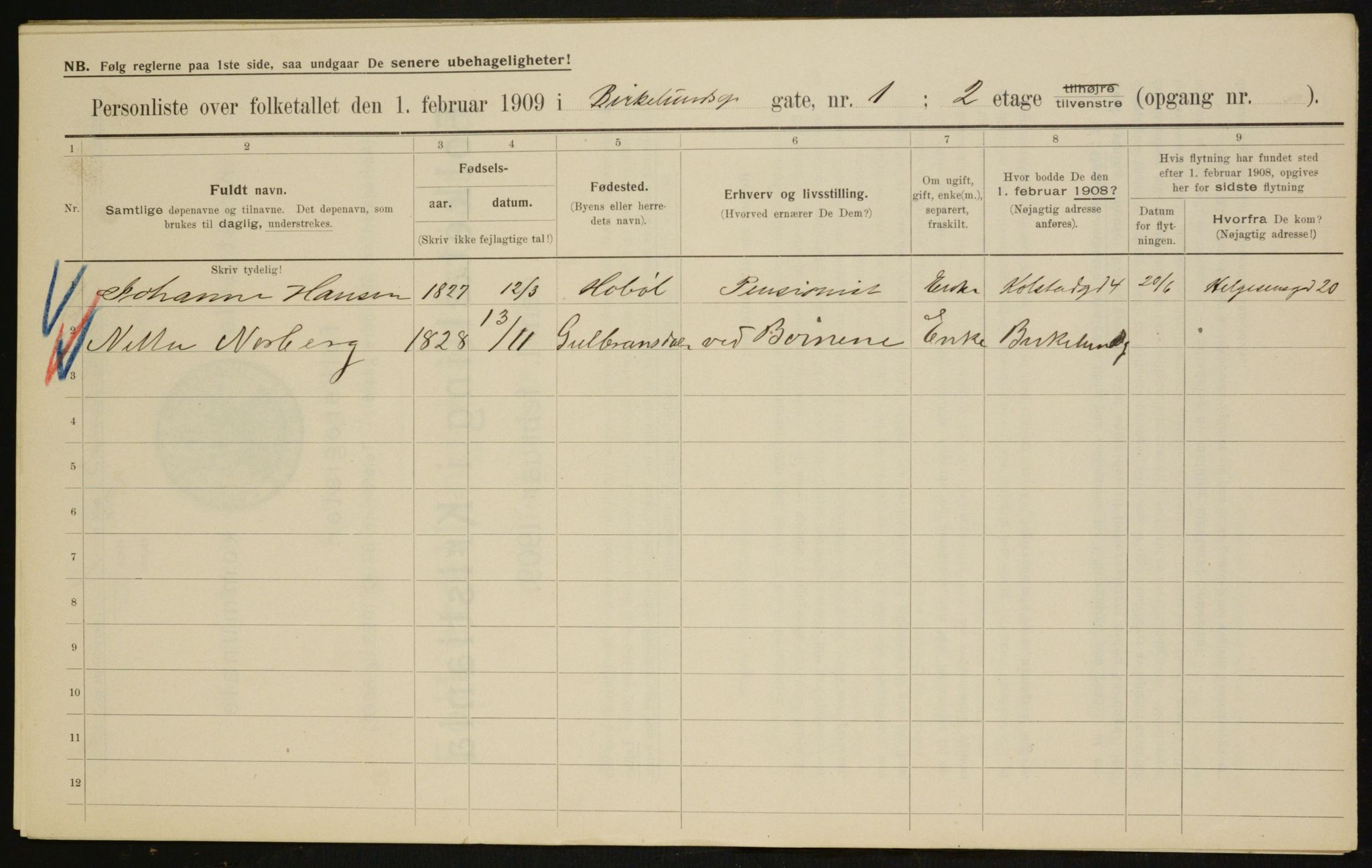 OBA, Municipal Census 1909 for Kristiania, 1909, p. 4936