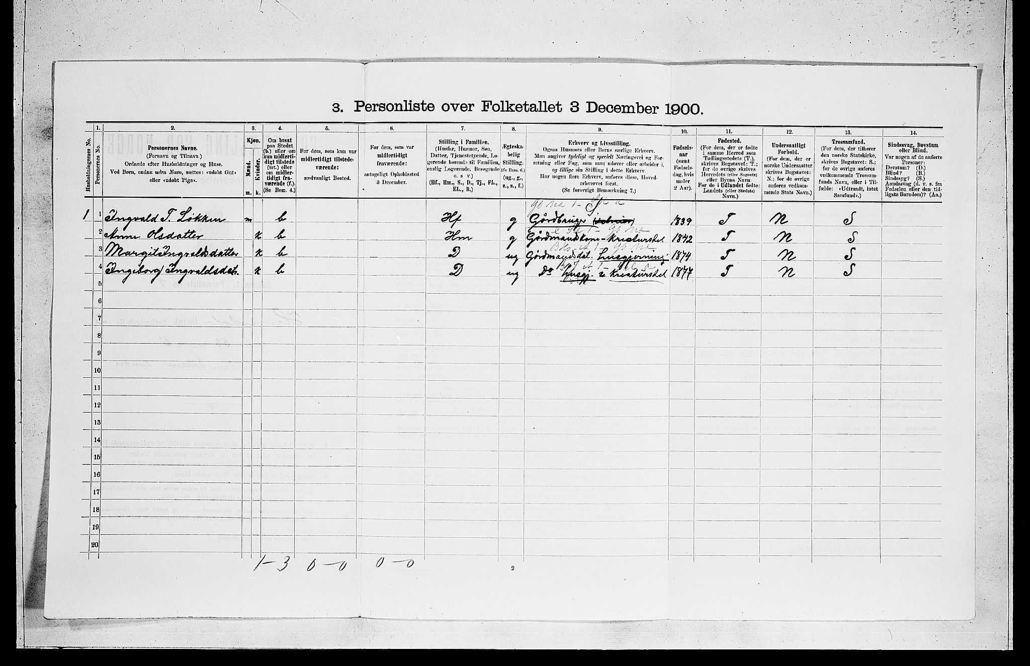 RA, 1900 census for Hemsedal, 1900, p. 102