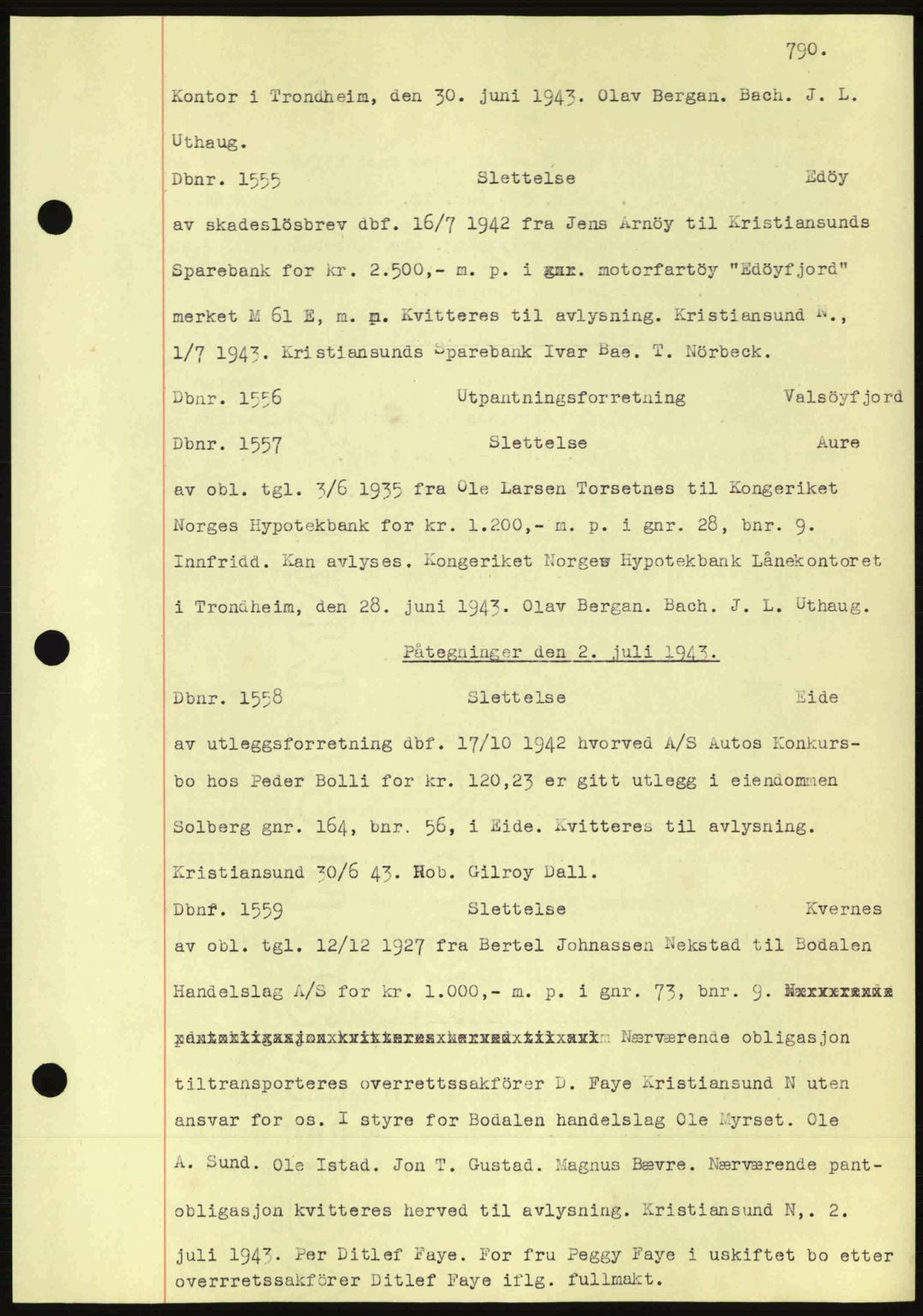 Nordmøre sorenskriveri, AV/SAT-A-4132/1/2/2Ca: Mortgage book no. C81, 1940-1945, Diary no: : 1555/1943