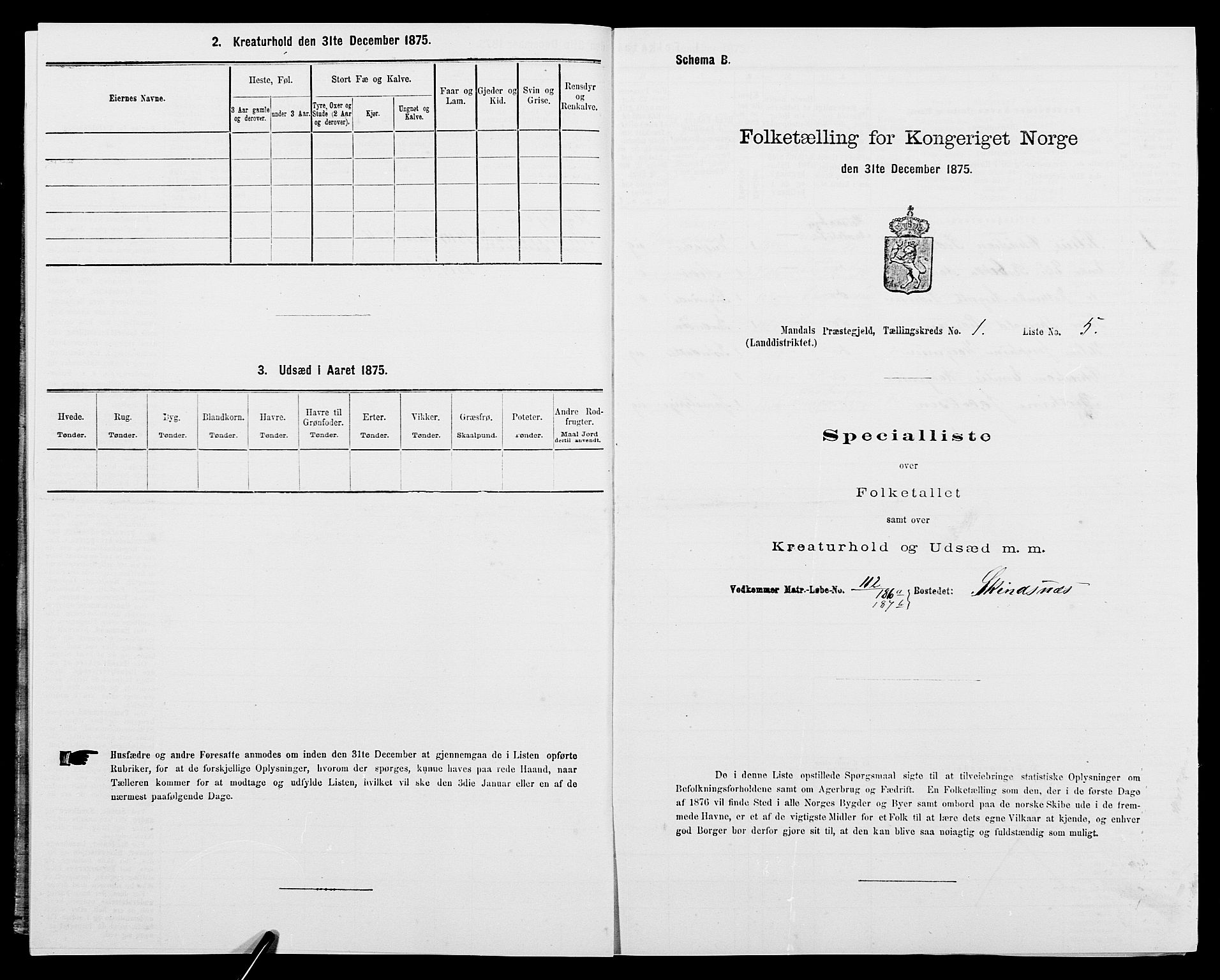 SAK, 1875 census for 1019L Mandal/Halse og Harkmark, 1875, p. 66