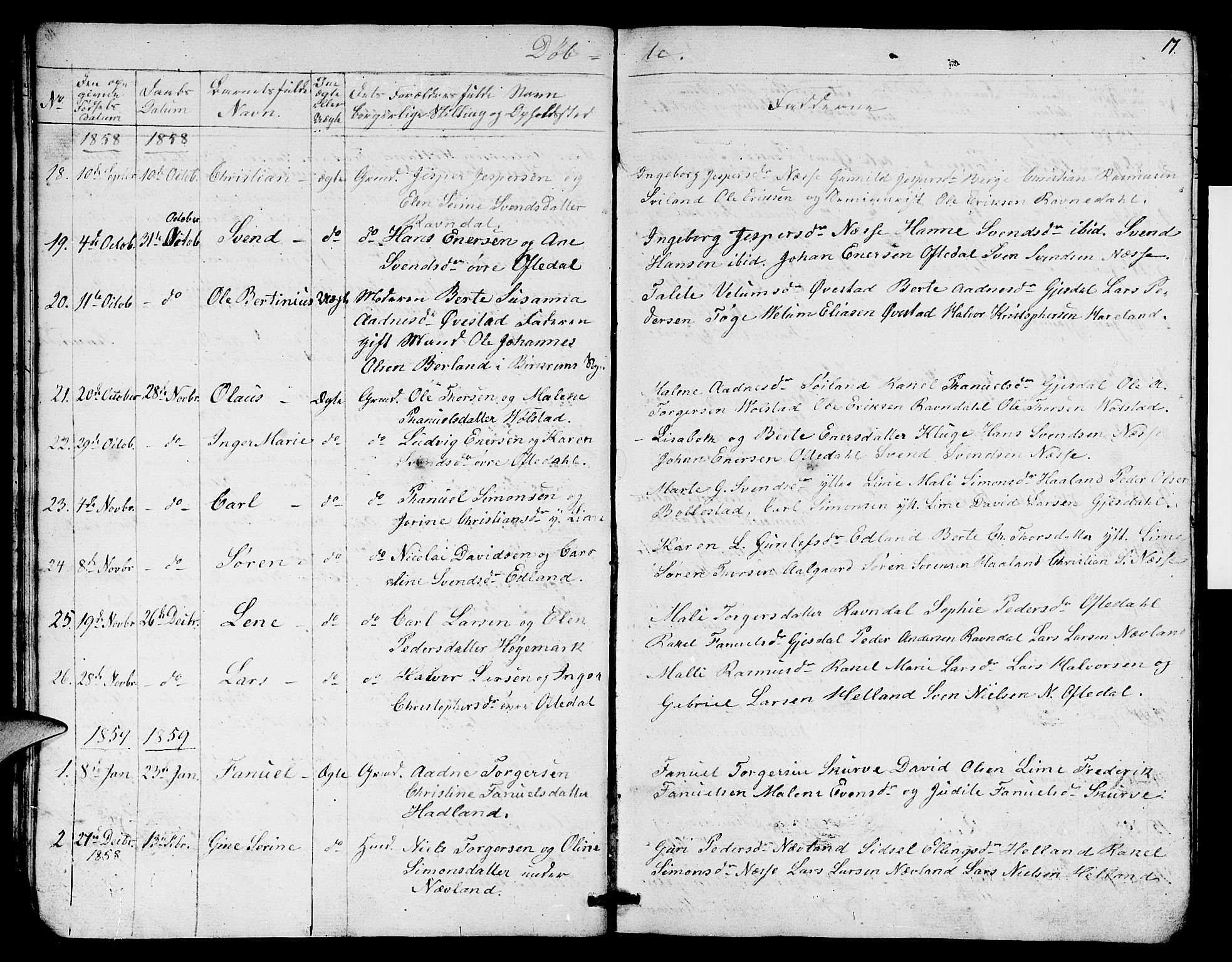 Lye sokneprestkontor, SAST/A-101794/001/30BB/L0003: Parish register (copy) no. B 3, 1852-1874, p. 17