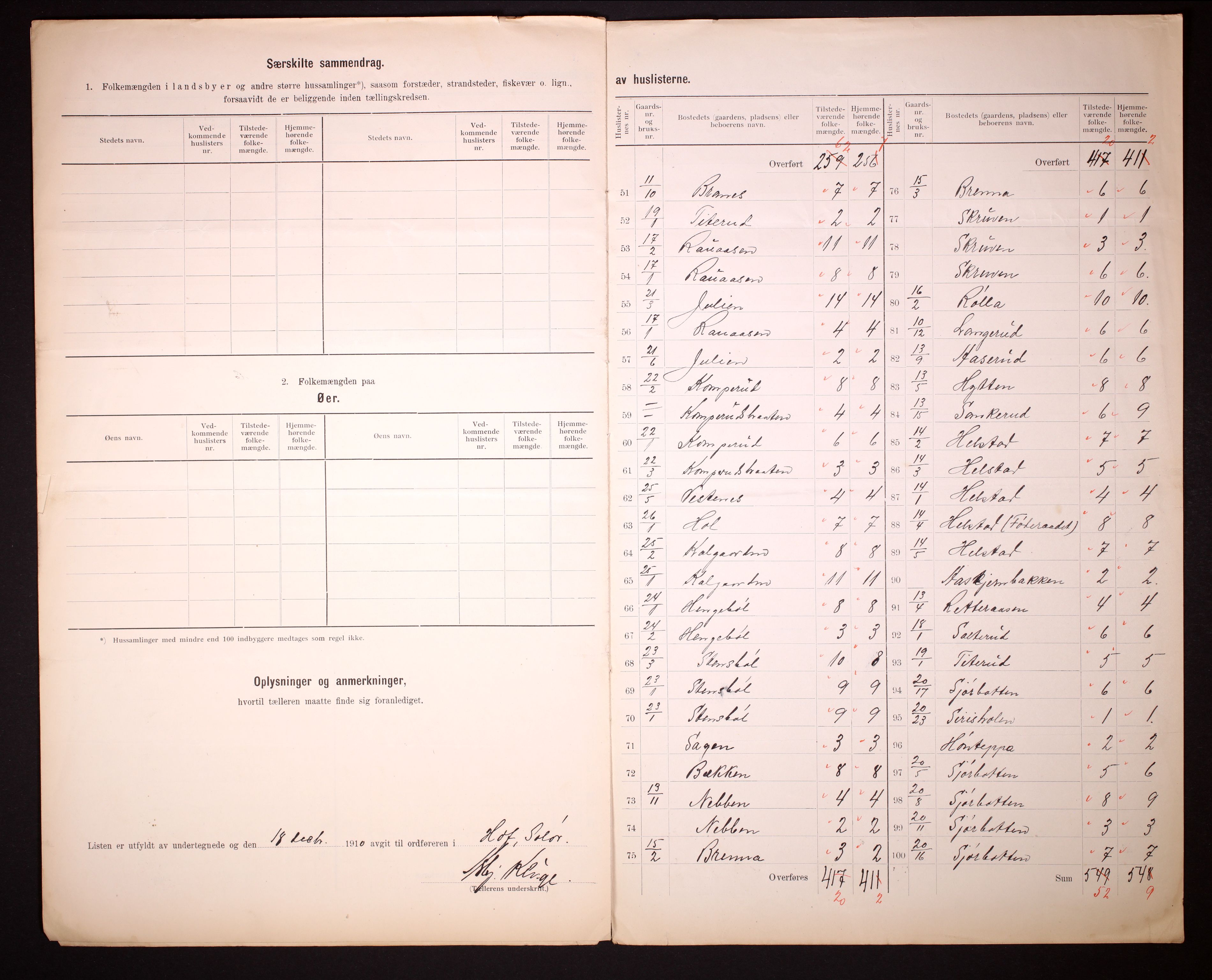 RA, 1910 census for Hof, 1910, p. 7