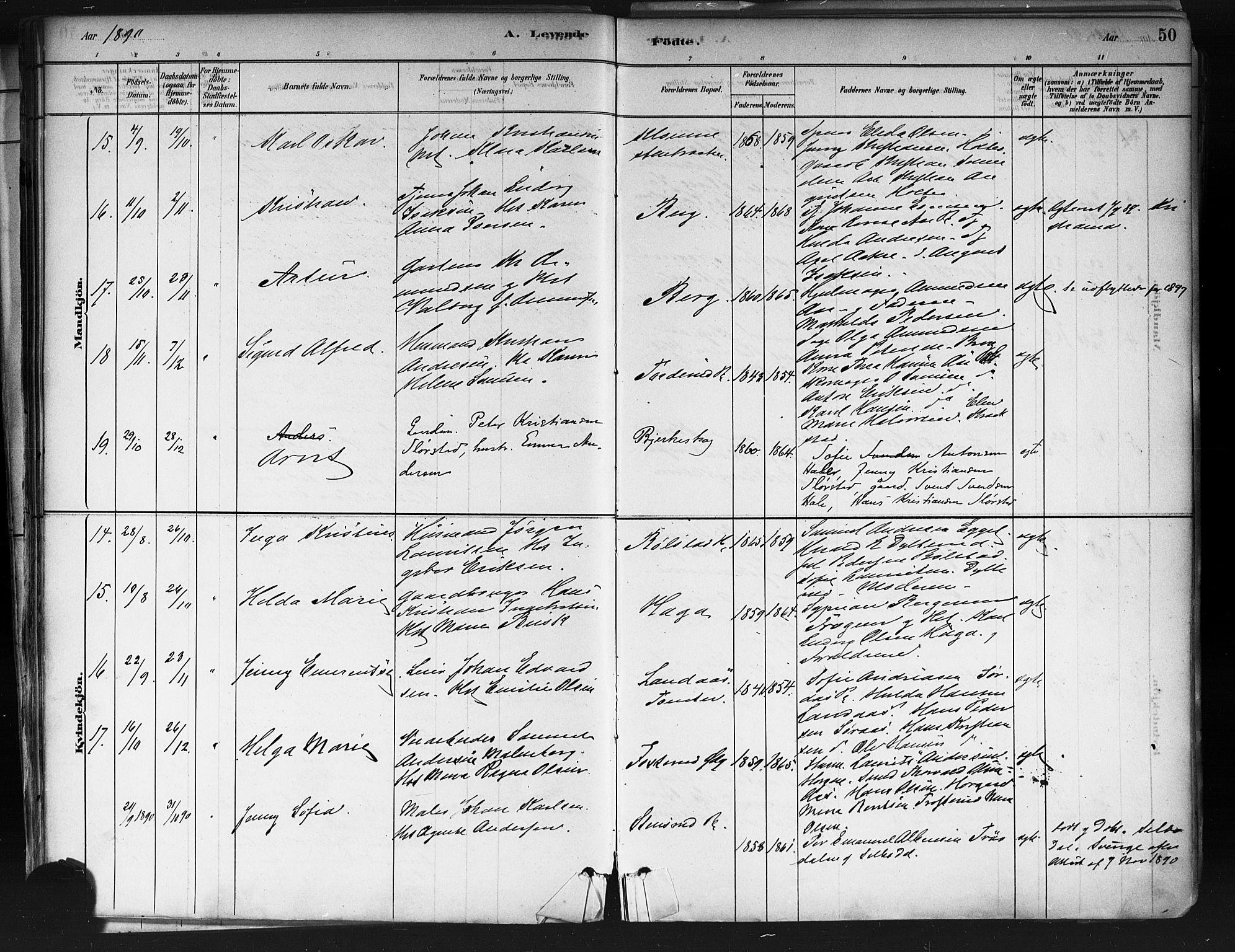 Ås prestekontor Kirkebøker, AV/SAO-A-10894/F/Fa/L0009: Parish register (official) no. I 9, 1881-1900, p. 50