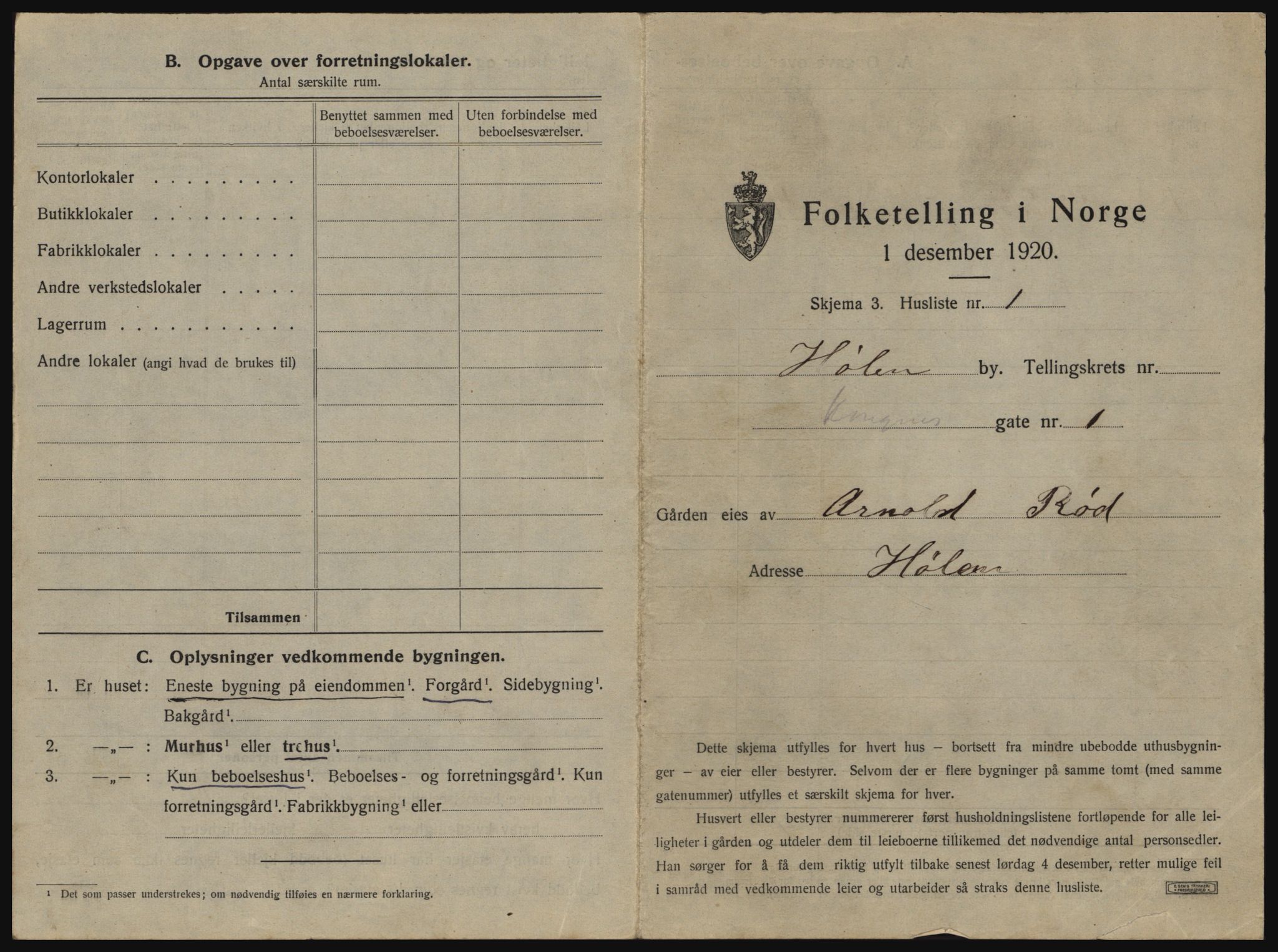 SAO, 1920 census for Hølen, 1920, p. 11