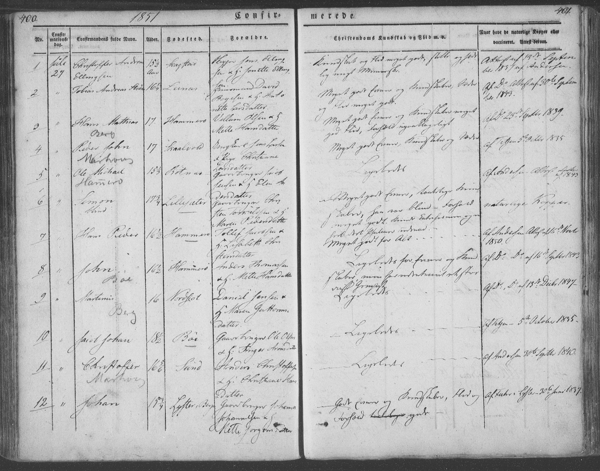 Ministerialprotokoller, klokkerbøker og fødselsregistre - Nordland, AV/SAT-A-1459/855/L0799: Parish register (official) no. 855A07, 1834-1852, p. 400-401