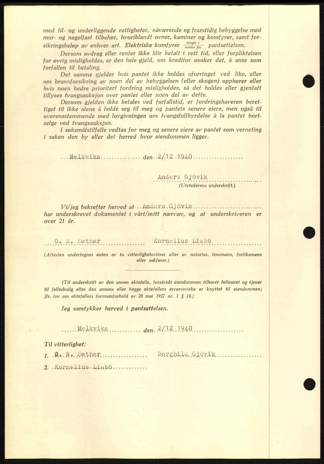 Nordmøre sorenskriveri, AV/SAT-A-4132/1/2/2Ca: Mortgage book no. B87, 1940-1941, Diary no: : 2163/1940