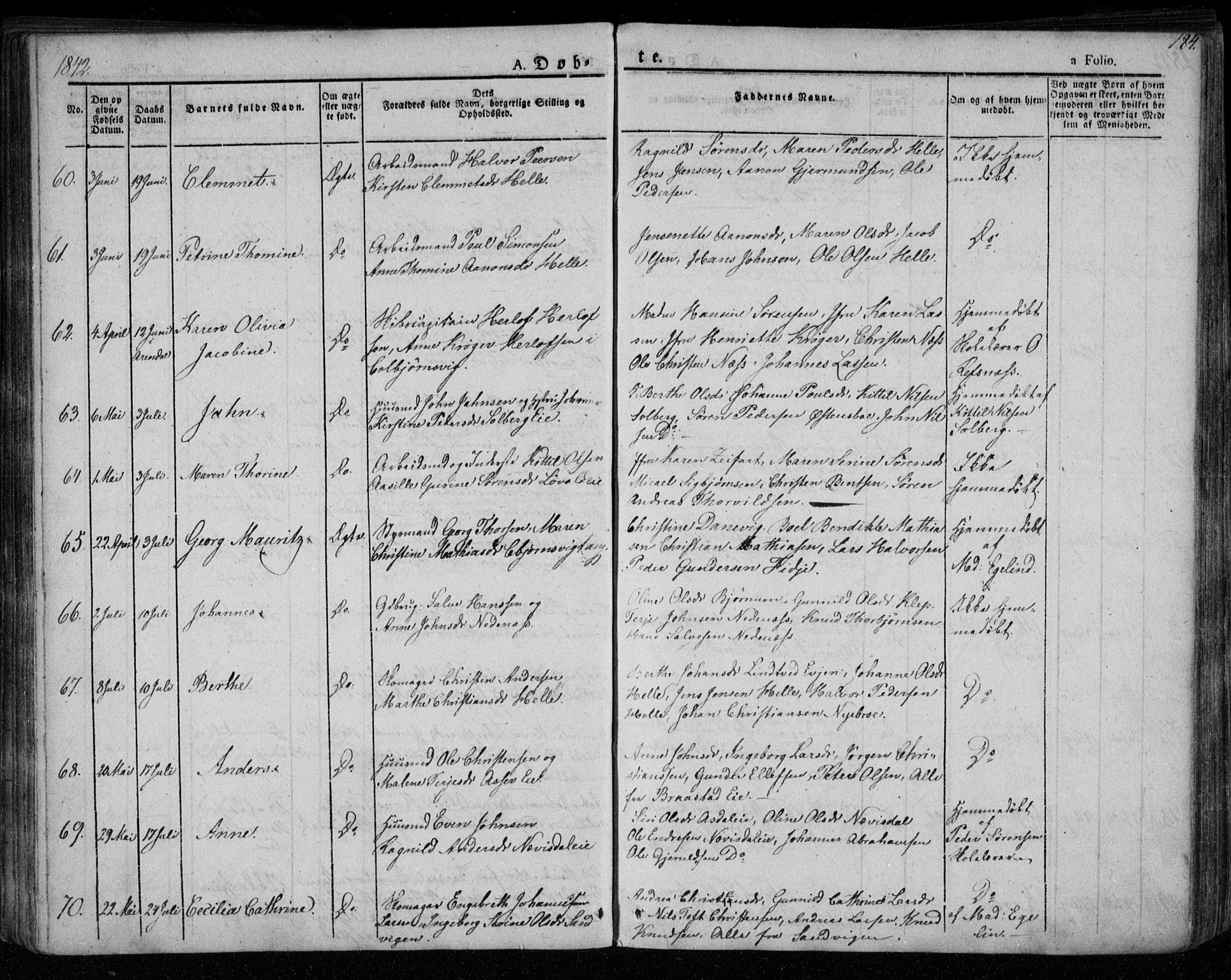 Øyestad sokneprestkontor, SAK/1111-0049/F/Fa/L0013: Parish register (official) no. A 13, 1827-1842, p. 184