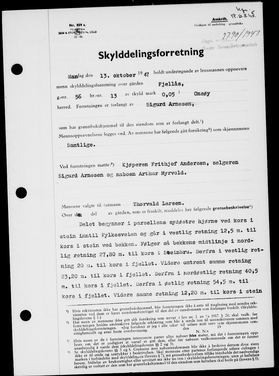 Onsøy sorenskriveri, SAO/A-10474/G/Ga/Gab/L0021: Mortgage book no. II A-21, 1947-1947, Diary no: : 2790/1947