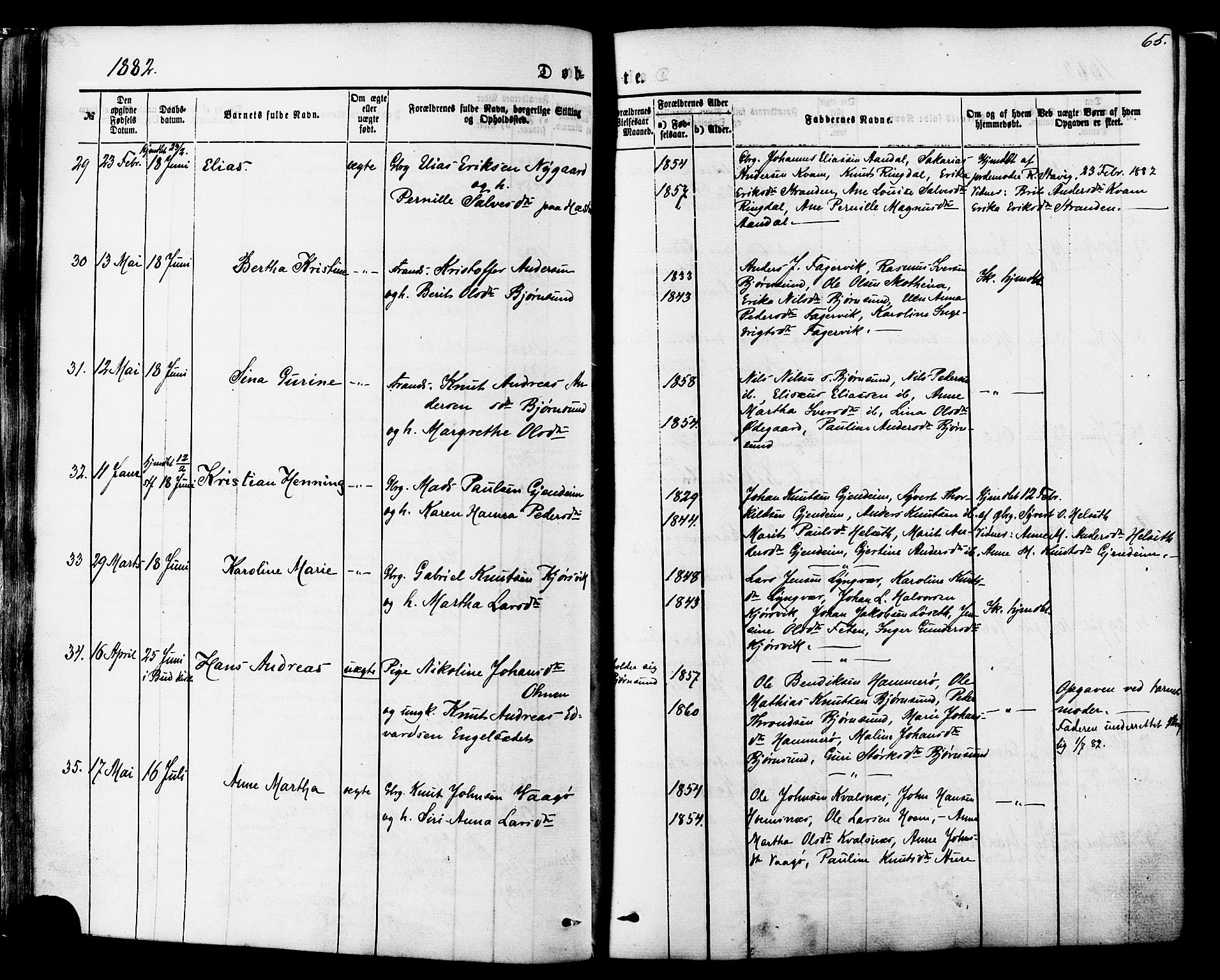 Ministerialprotokoller, klokkerbøker og fødselsregistre - Møre og Romsdal, AV/SAT-A-1454/565/L0749: Parish register (official) no. 565A03, 1871-1886, p. 65