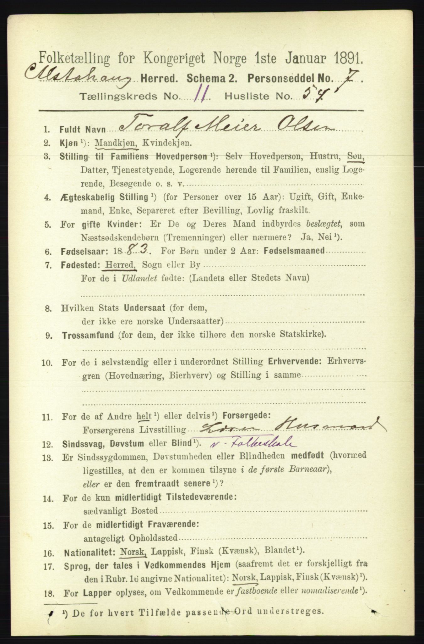 RA, 1891 census for 1820 Alstahaug, 1891, p. 4217