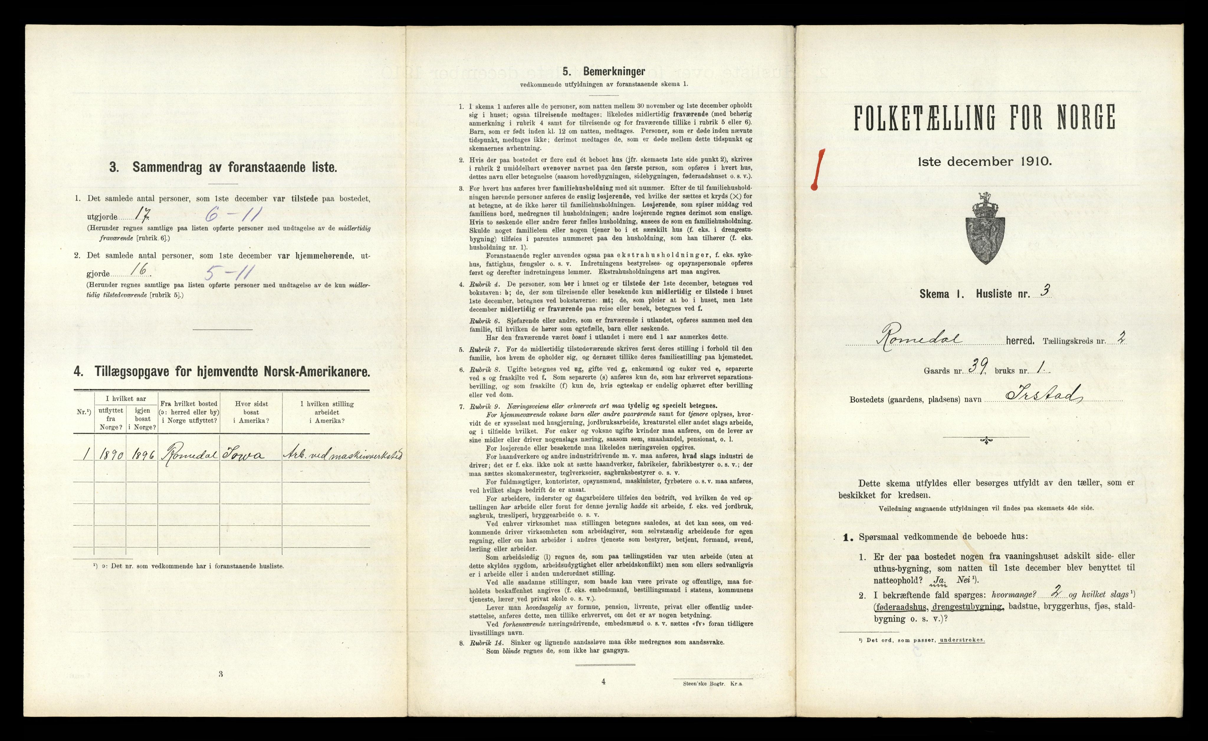 RA, 1910 census for Romedal, 1910, p. 335