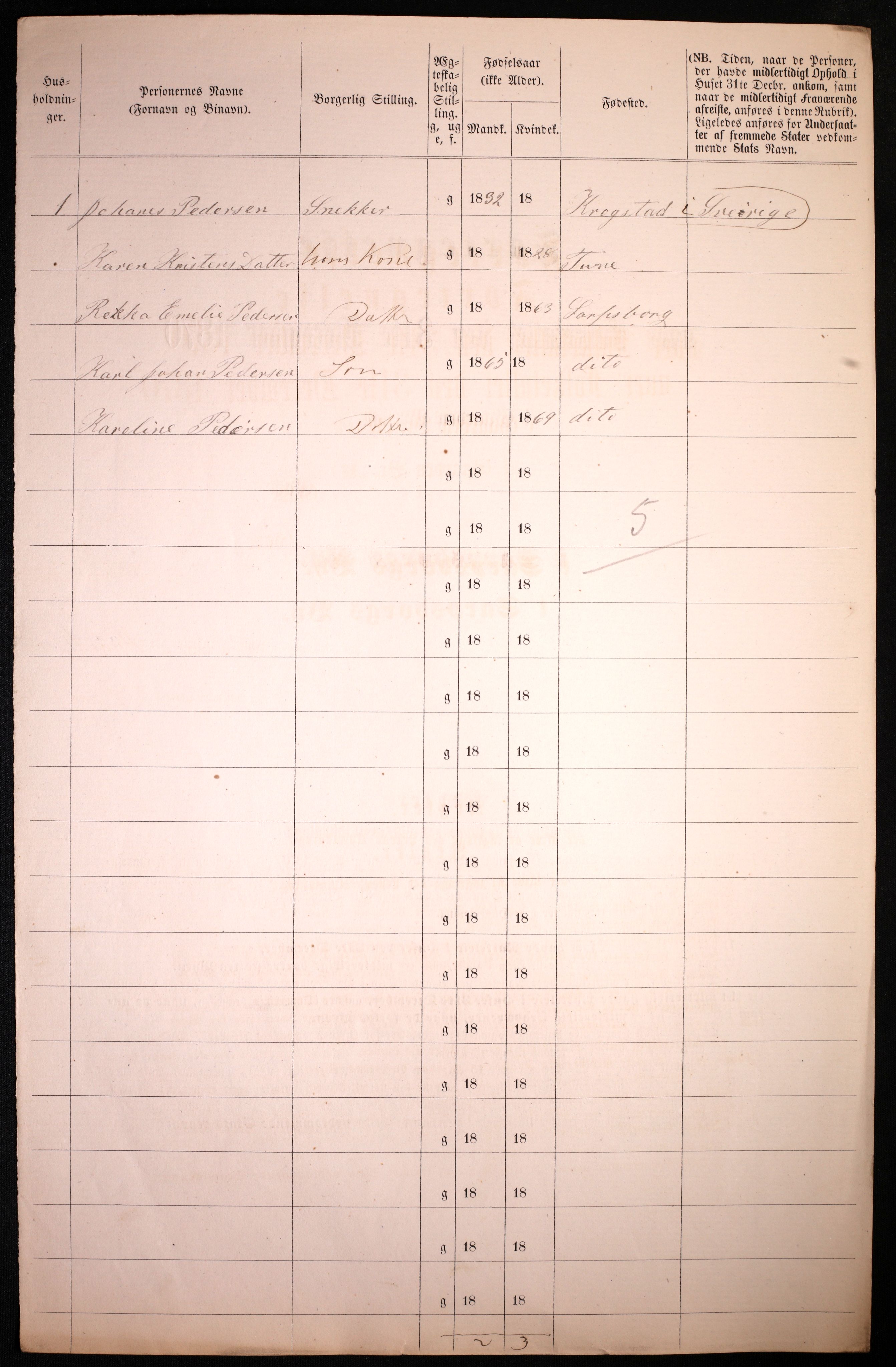 RA, 1870 census for 0102 Sarpsborg, 1870, p. 276