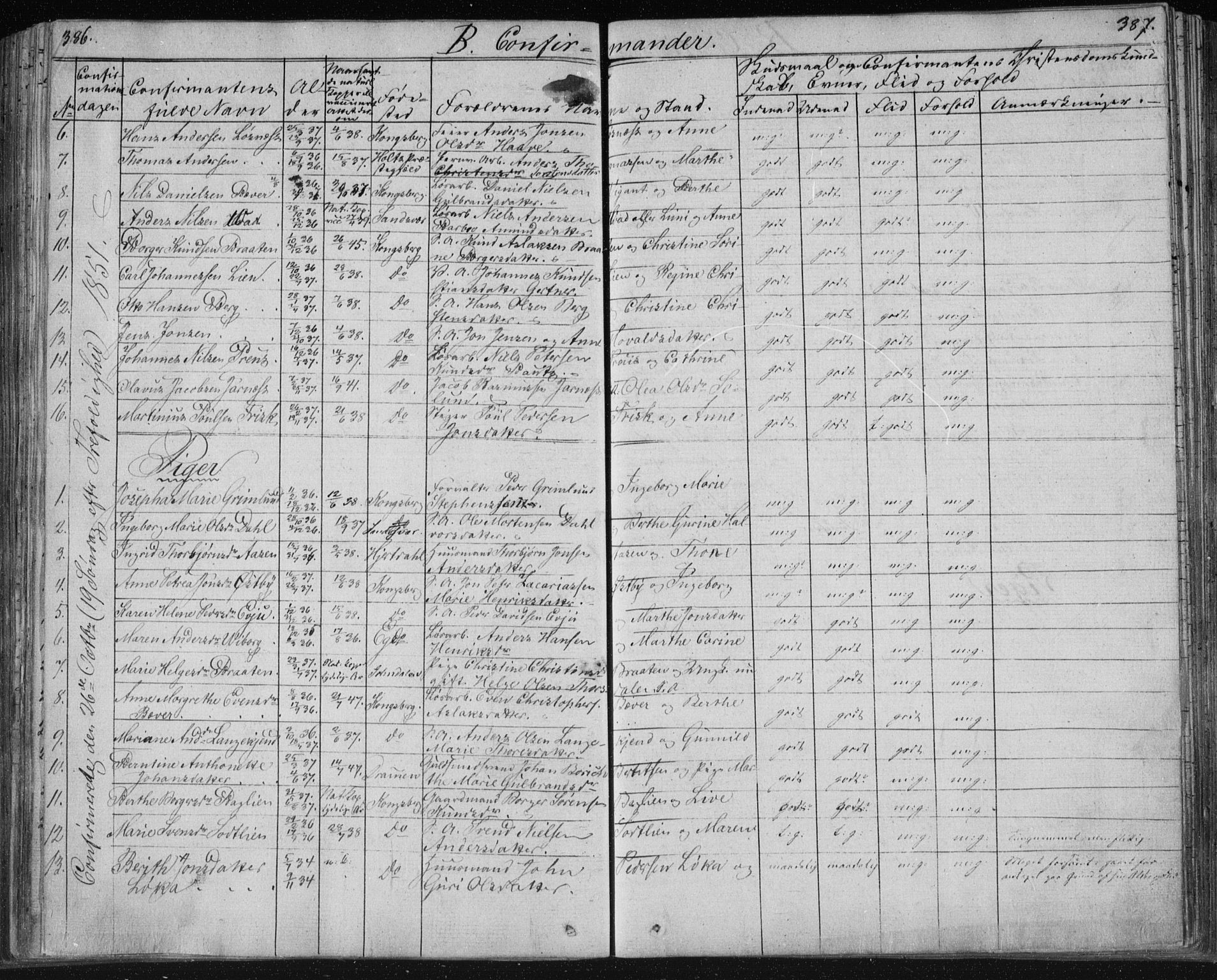 Kongsberg kirkebøker, AV/SAKO-A-22/F/Fa/L0009: Parish register (official) no. I 9, 1839-1858, p. 386-387