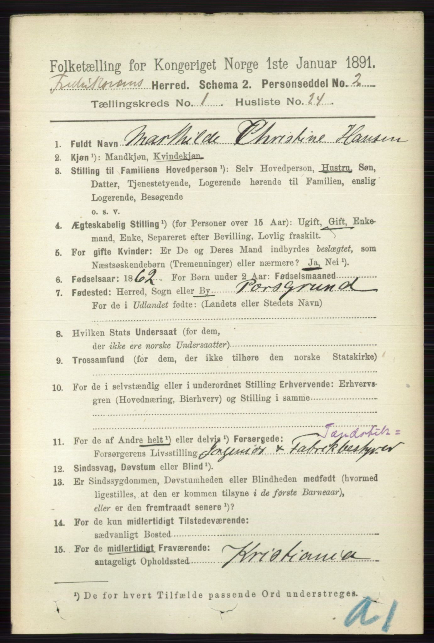 RA, 1891 census for 0798 Fredriksvern, 1891, p. 206