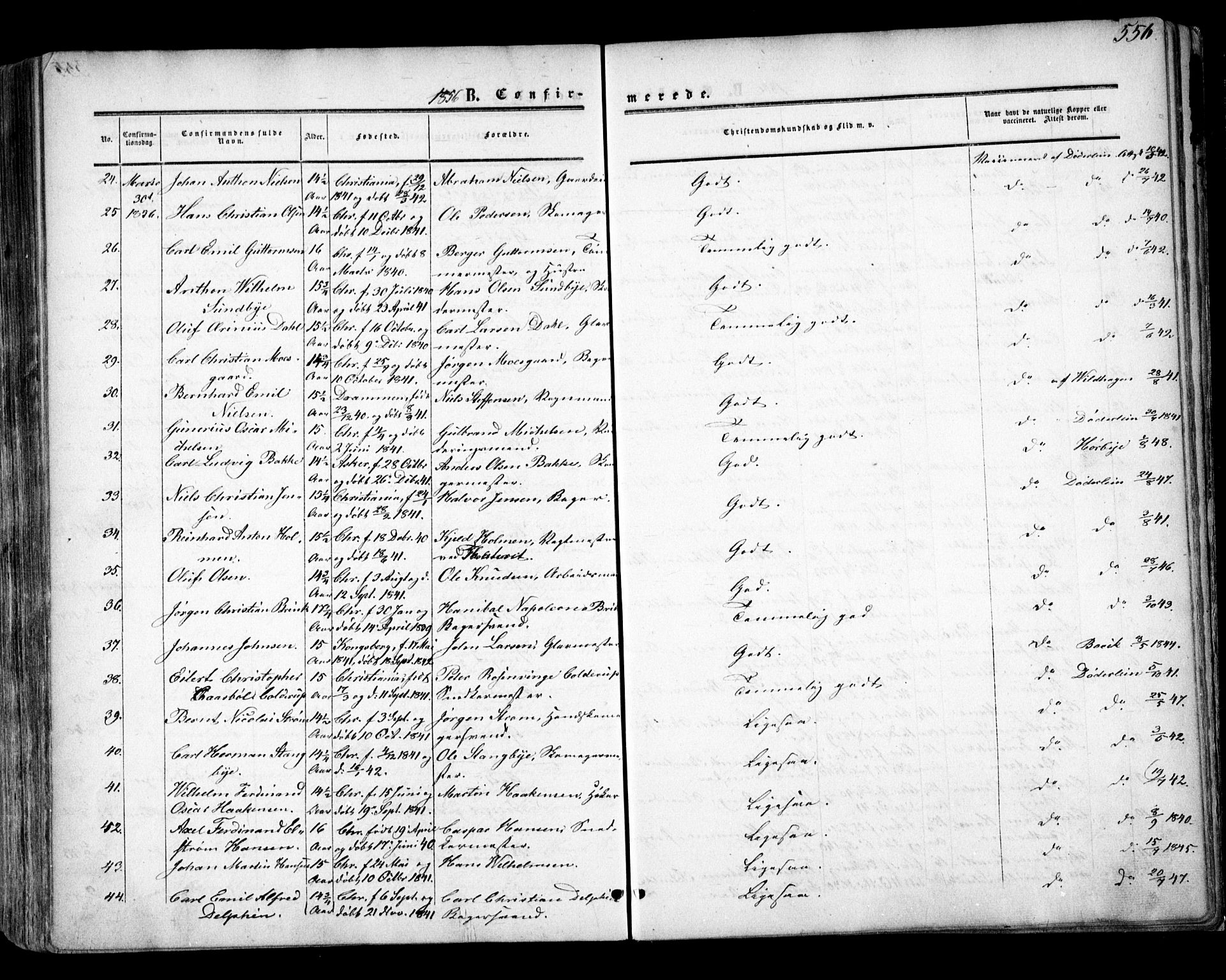 Oslo domkirke Kirkebøker, AV/SAO-A-10752/F/Fa/L0014: Parish register (official) no. 14, 1850-1857, p. 556