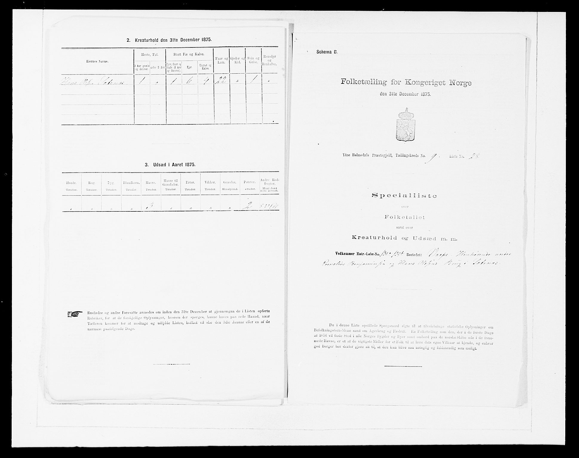 SAB, 1875 census for 1429P Ytre Holmedal, 1875, p. 604