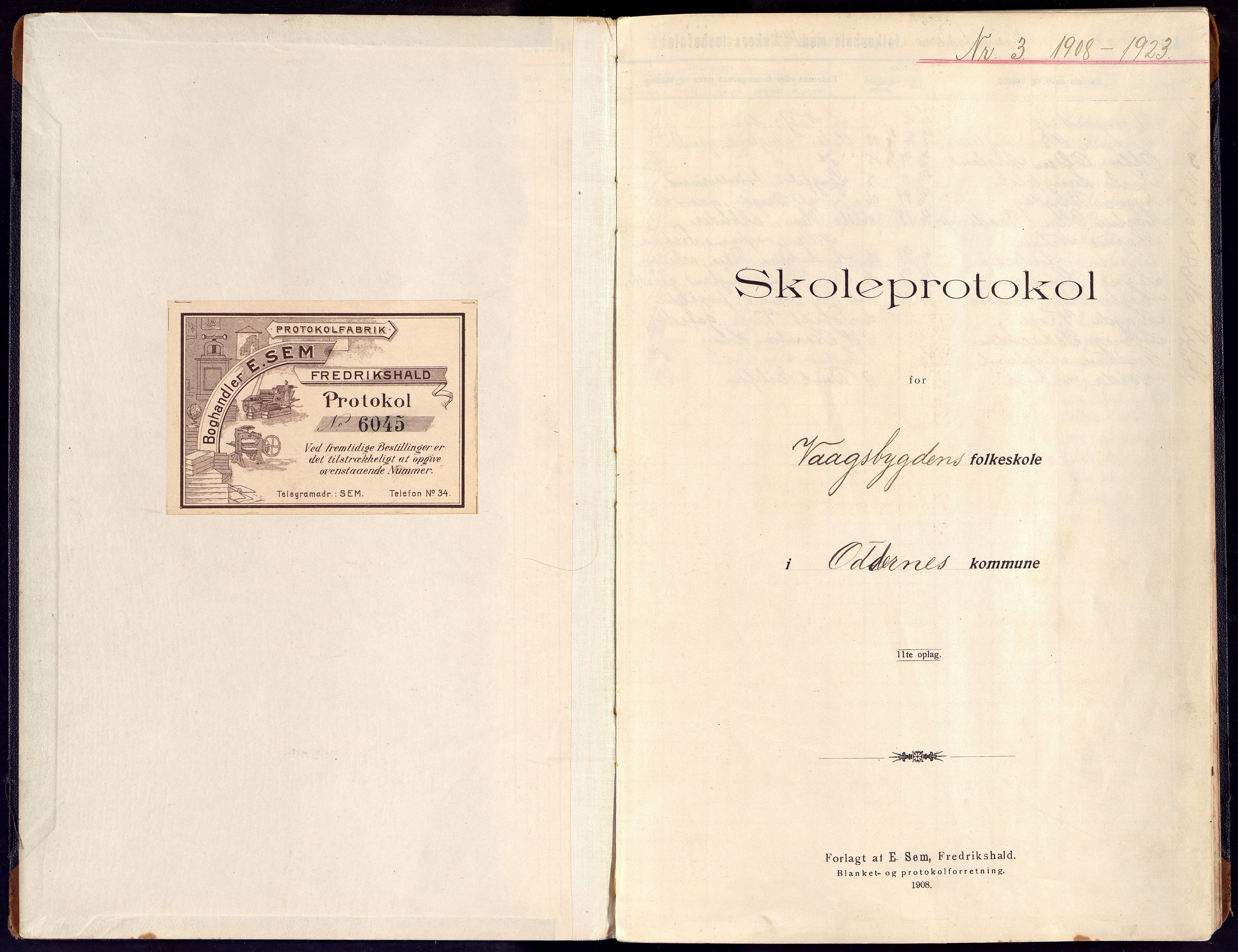 Oddernes kommune - Vågsbygd skolekrets, ARKSOR/1001OD554/H/Ha/L0009: Skoleprotokoll, 1908-1923