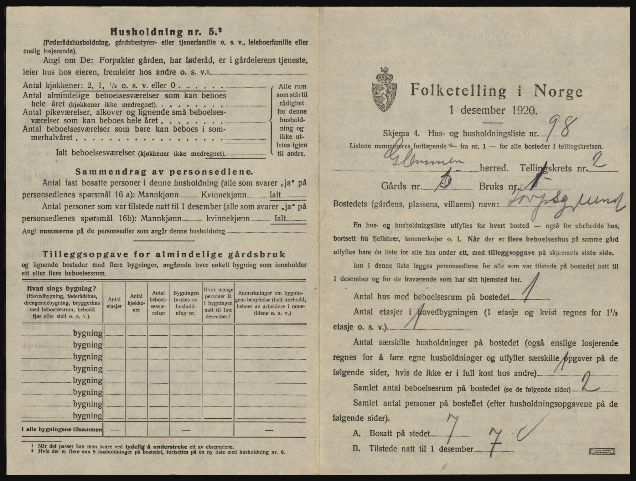 SAO, 1920 census for Glemmen, 1920, p. 395