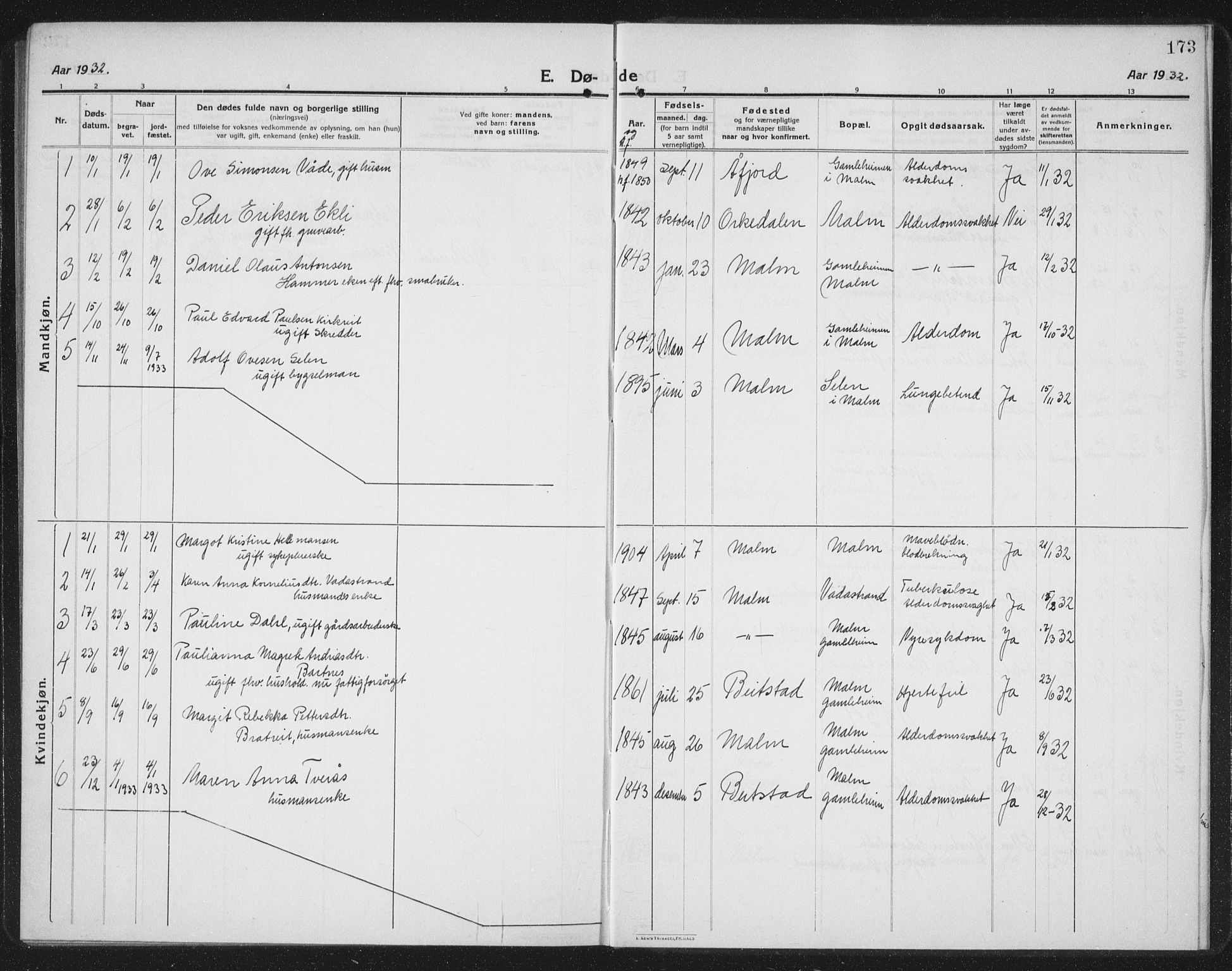Ministerialprotokoller, klokkerbøker og fødselsregistre - Nord-Trøndelag, SAT/A-1458/745/L0434: Parish register (copy) no. 745C03, 1914-1937, p. 173