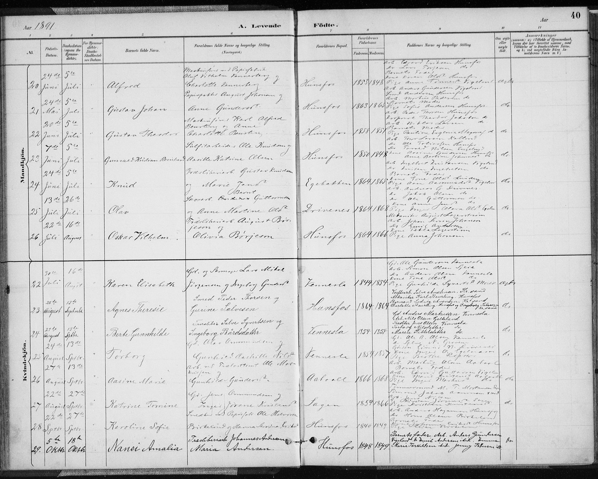 Vennesla sokneprestkontor, SAK/1111-0045/Fa/Fab/L0004: Parish register (official) no. A 4, 1884-1896, p. 40