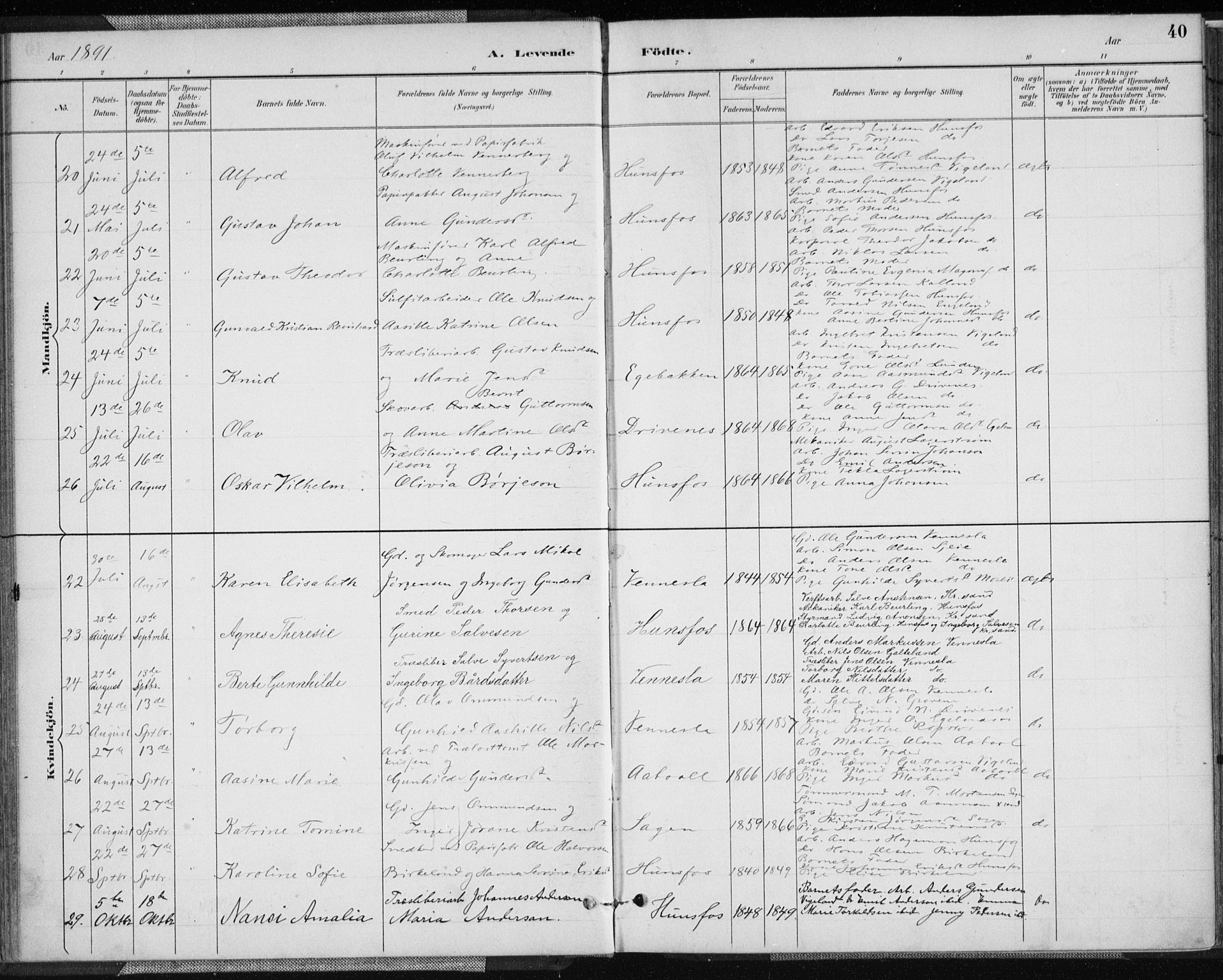 Vennesla sokneprestkontor, AV/SAK-1111-0045/Fa/Fab/L0004: Parish register (official) no. A 4, 1884-1896, p. 40