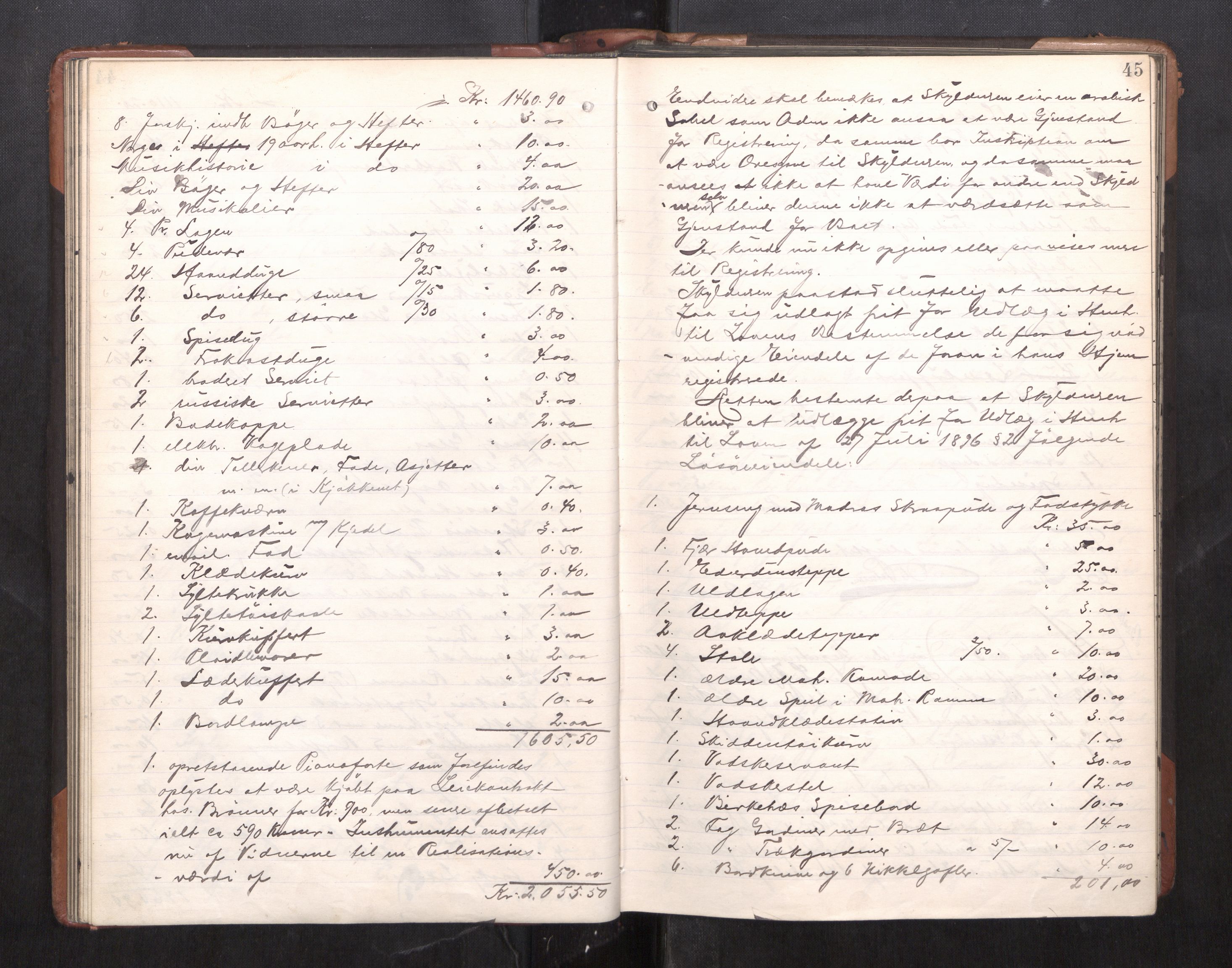 Trondheim byfogd, AV/SAT-A-0003/1/3/3C/L0025: Skifteregistreringsprotokoll - 24/1-14/7. (u/ register), 1906-1909, p. 45