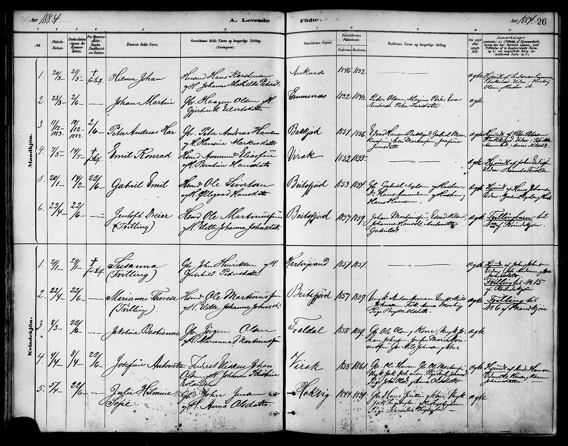 Ministerialprotokoller, klokkerbøker og fødselsregistre - Nordland, AV/SAT-A-1459/866/L0938: Parish register (official) no. 866A01, 1879-1893, p. 26