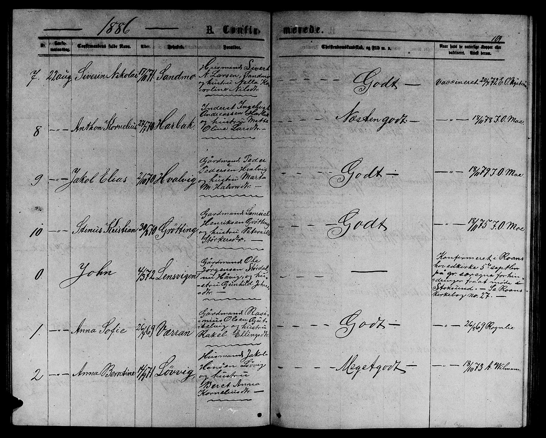 Ministerialprotokoller, klokkerbøker og fødselsregistre - Sør-Trøndelag, AV/SAT-A-1456/656/L0695: Parish register (copy) no. 656C01, 1867-1889, p. 169