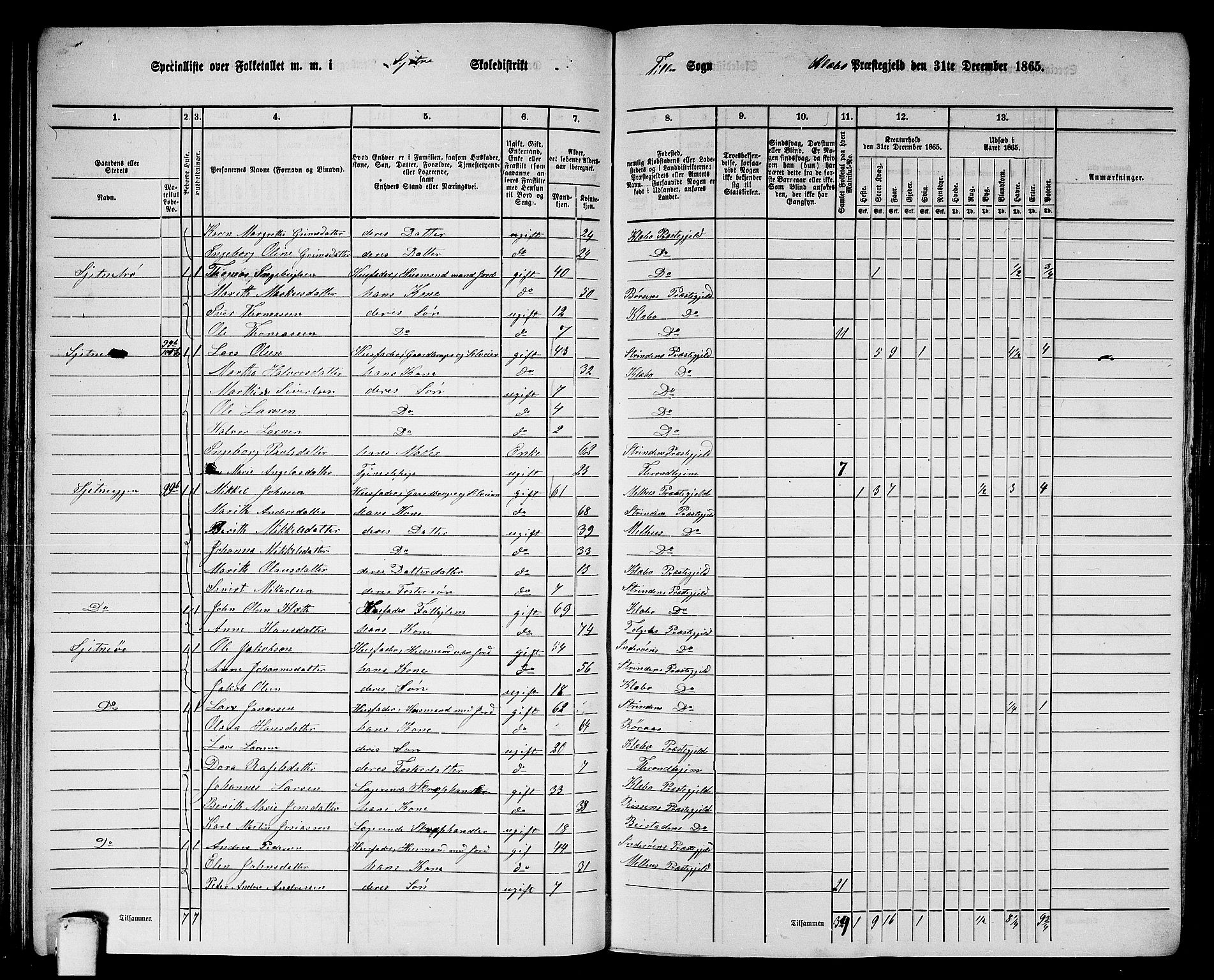 RA, 1865 census for Klæbu, 1865, p. 74