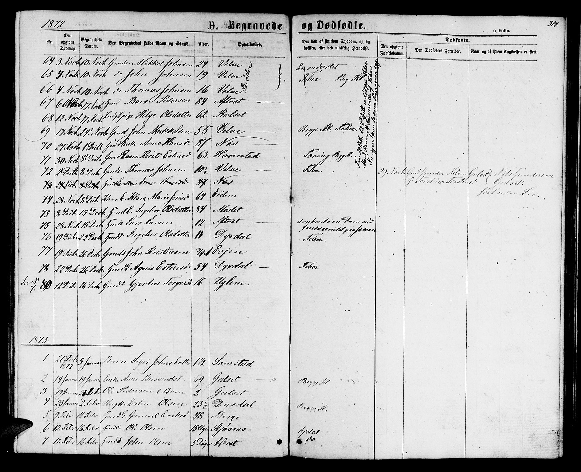 Ministerialprotokoller, klokkerbøker og fødselsregistre - Sør-Trøndelag, AV/SAT-A-1456/695/L1156: Parish register (copy) no. 695C07, 1869-1888, p. 318