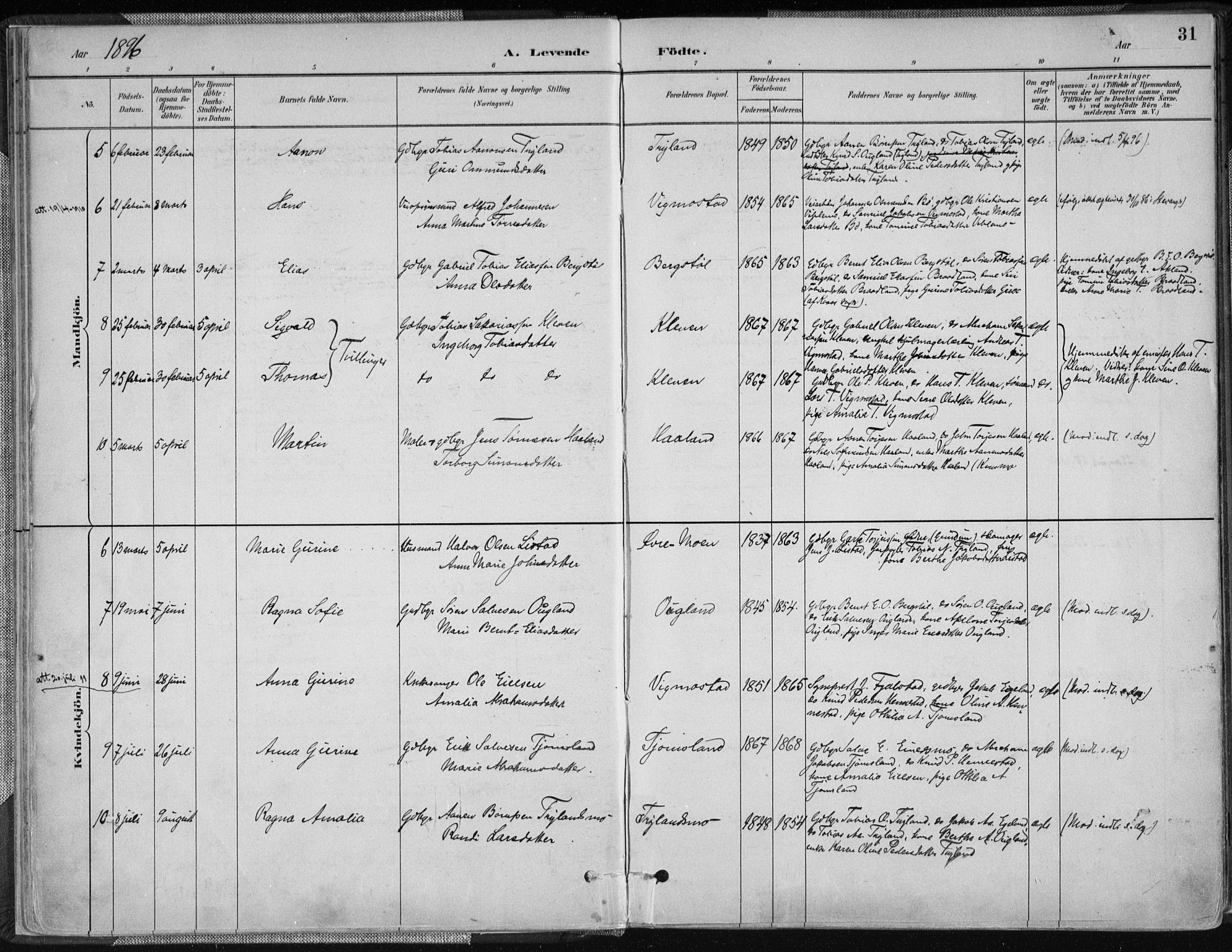 Nord-Audnedal sokneprestkontor, AV/SAK-1111-0032/F/Fa/Fab/L0003: Parish register (official) no. A 3, 1882-1900, p. 31