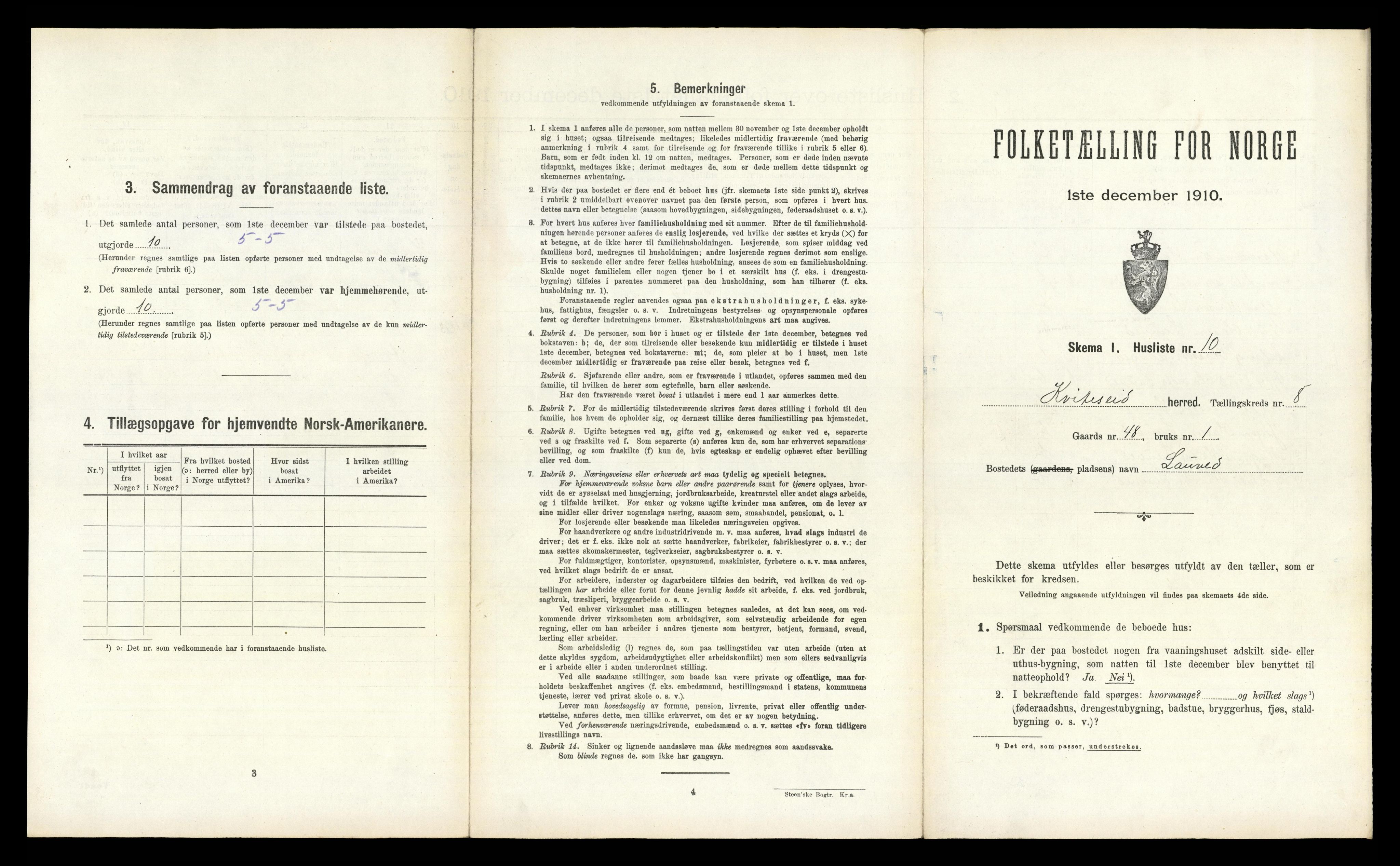 RA, 1910 census for Kviteseid, 1910, p. 760