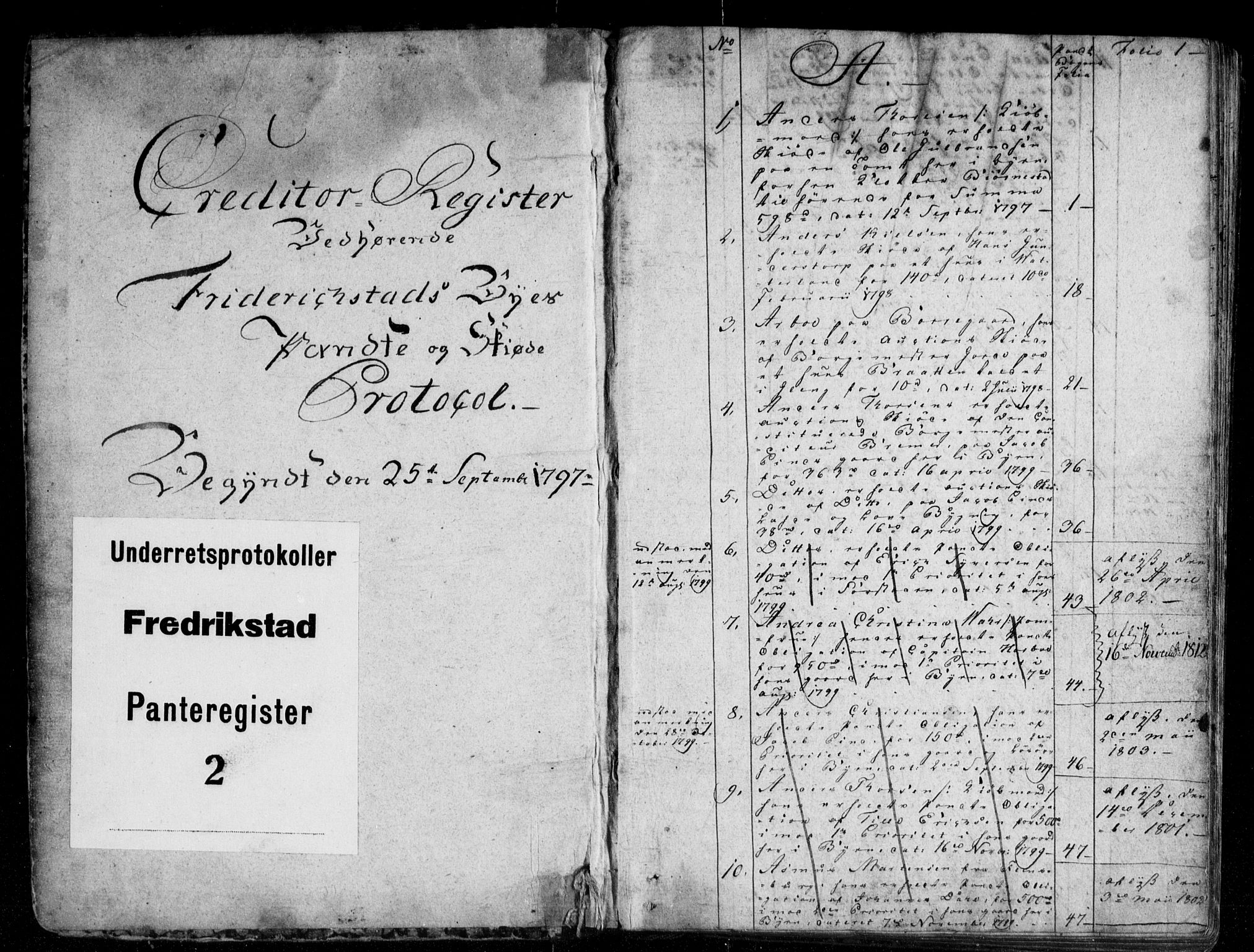 Fredrikstad byfogd, SAO/A-10473a/G/Gb/Gba/L0003: Mortgage register no. I 3, 1797-1815, p. 1