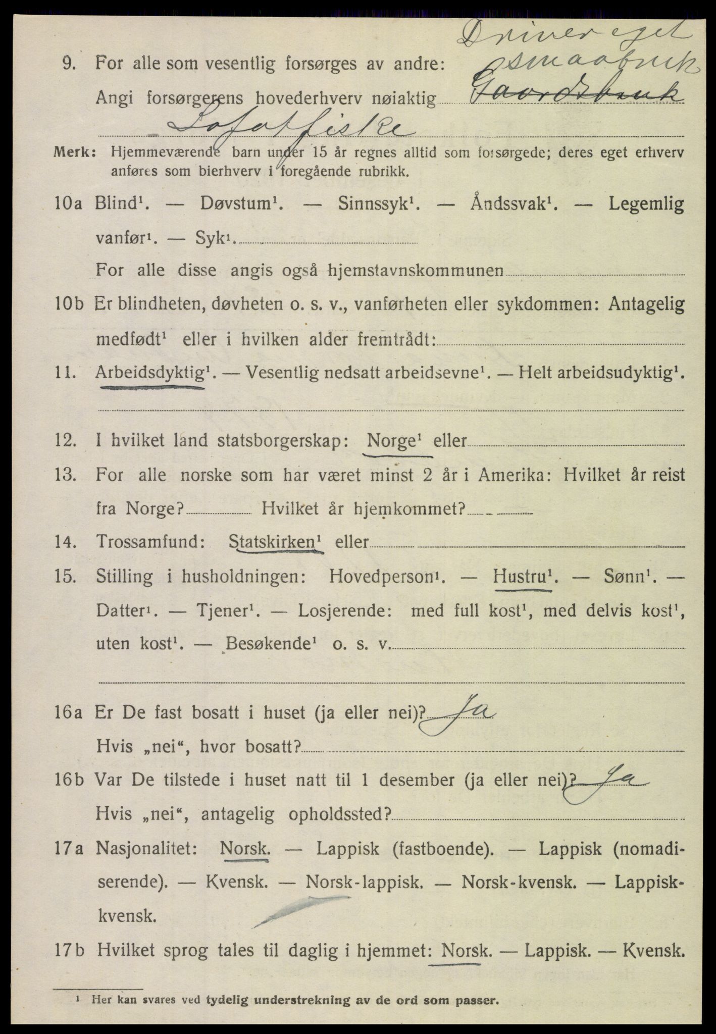 SAT, 1920 census for Hamarøy, 1920, p. 5225